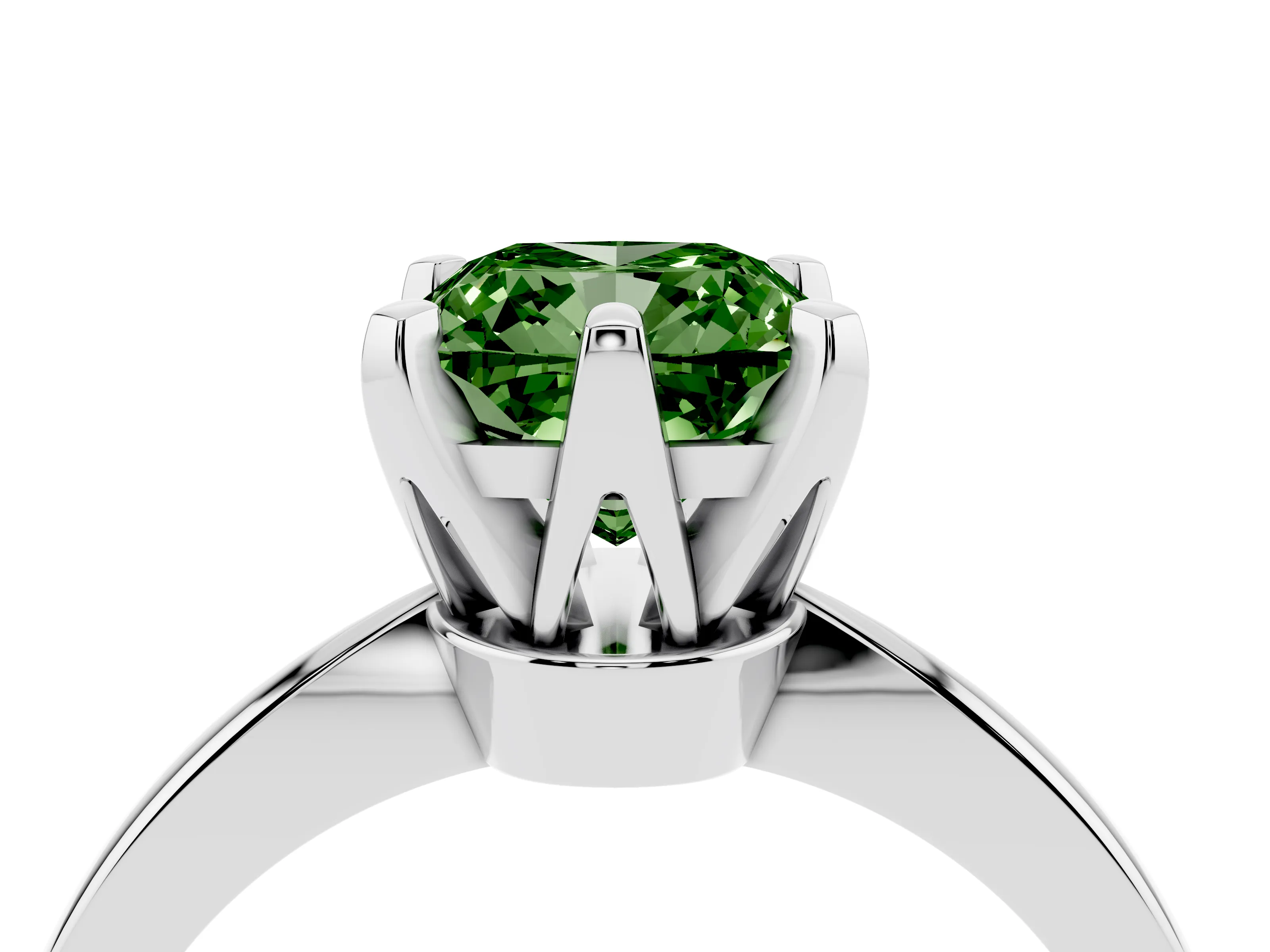 Fancy Green Cushion Cut Diamond Solitaire Engagement Ring Set in Platinum with Slim Tapered Solitaire Band