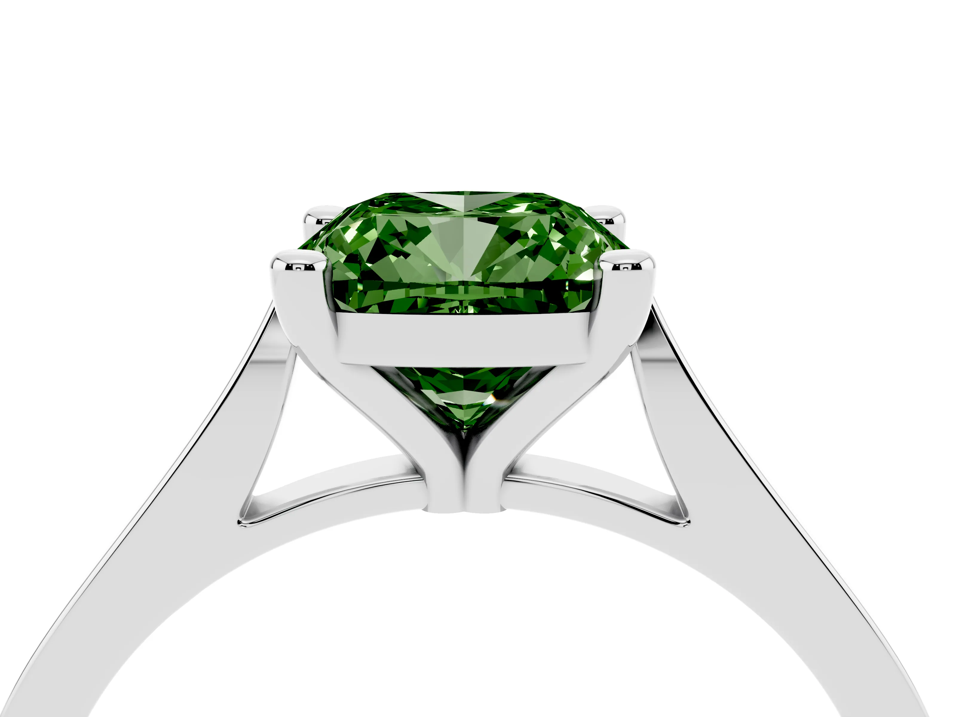 Fancy Green Cushion Cut Diamond Solitaire Ring Set in Silver with Prong Setting and Tapered Band