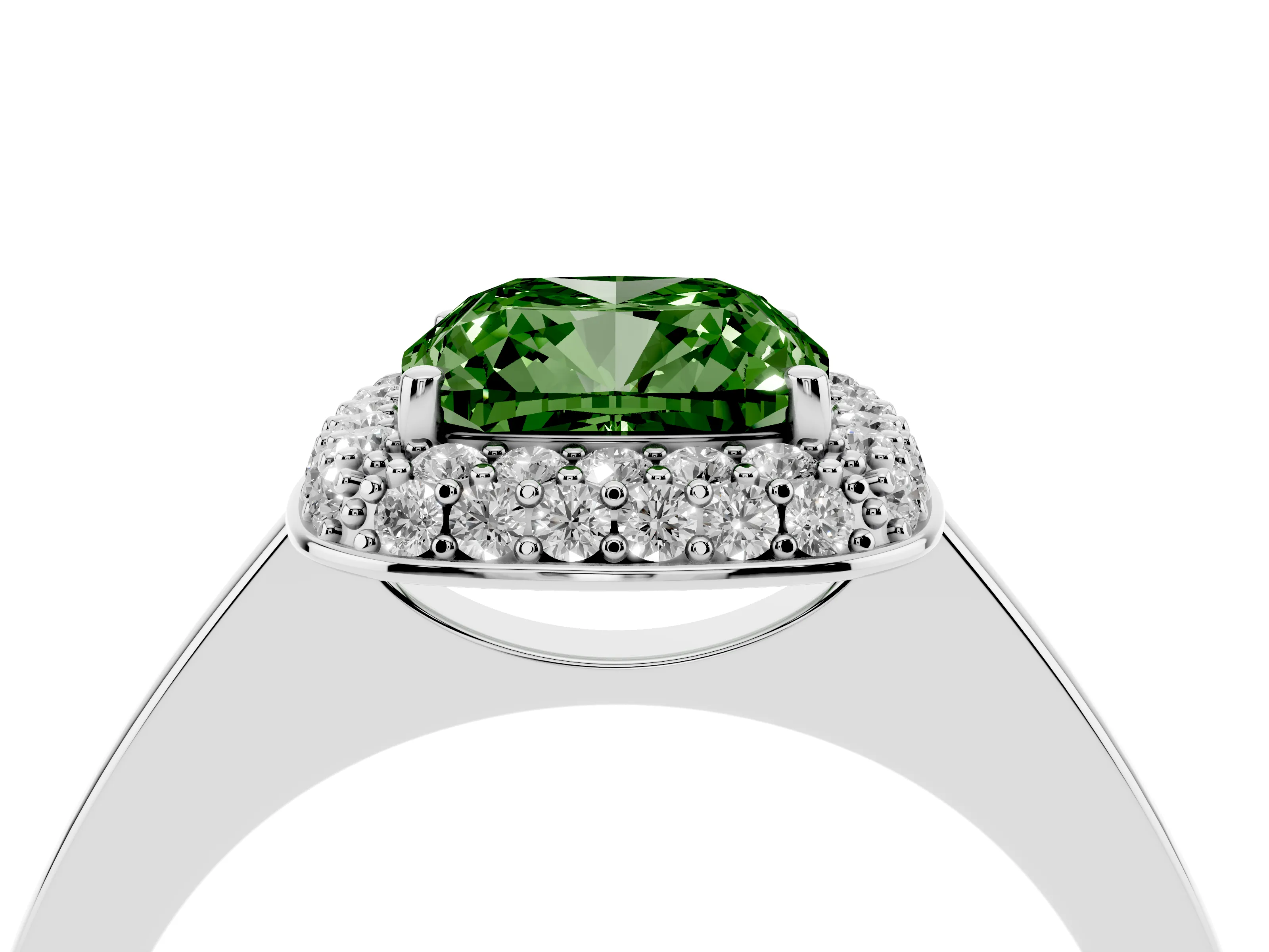 Fancy Green Cushion Cut Diamond Halo Engagement Ring Set in Platinum with Solitaire Band and Prong Setting