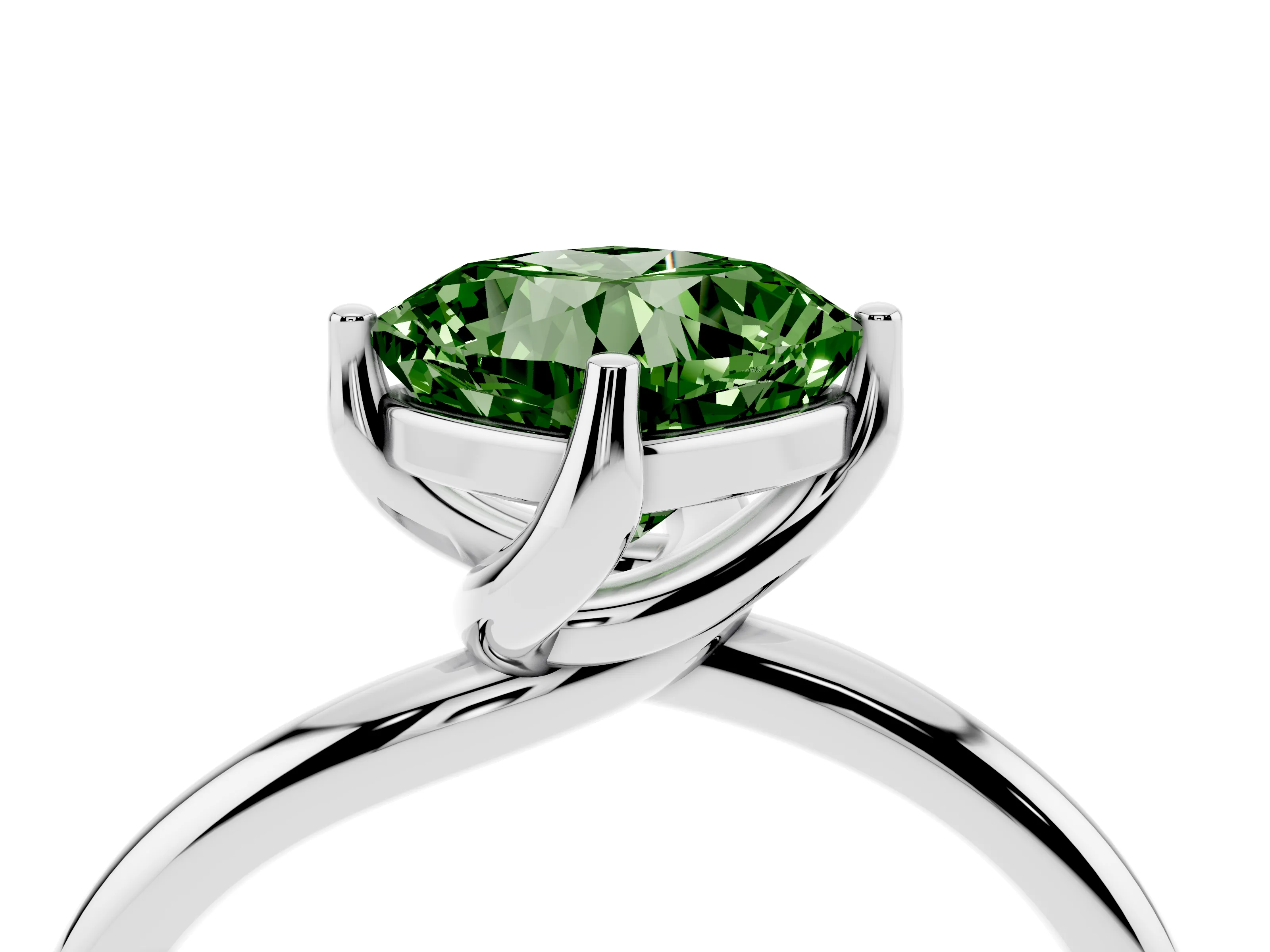 Fancy Green Cushion Cut Diamond Solitaire Engagement Ring Set in Platinum with Classic Plain Band
