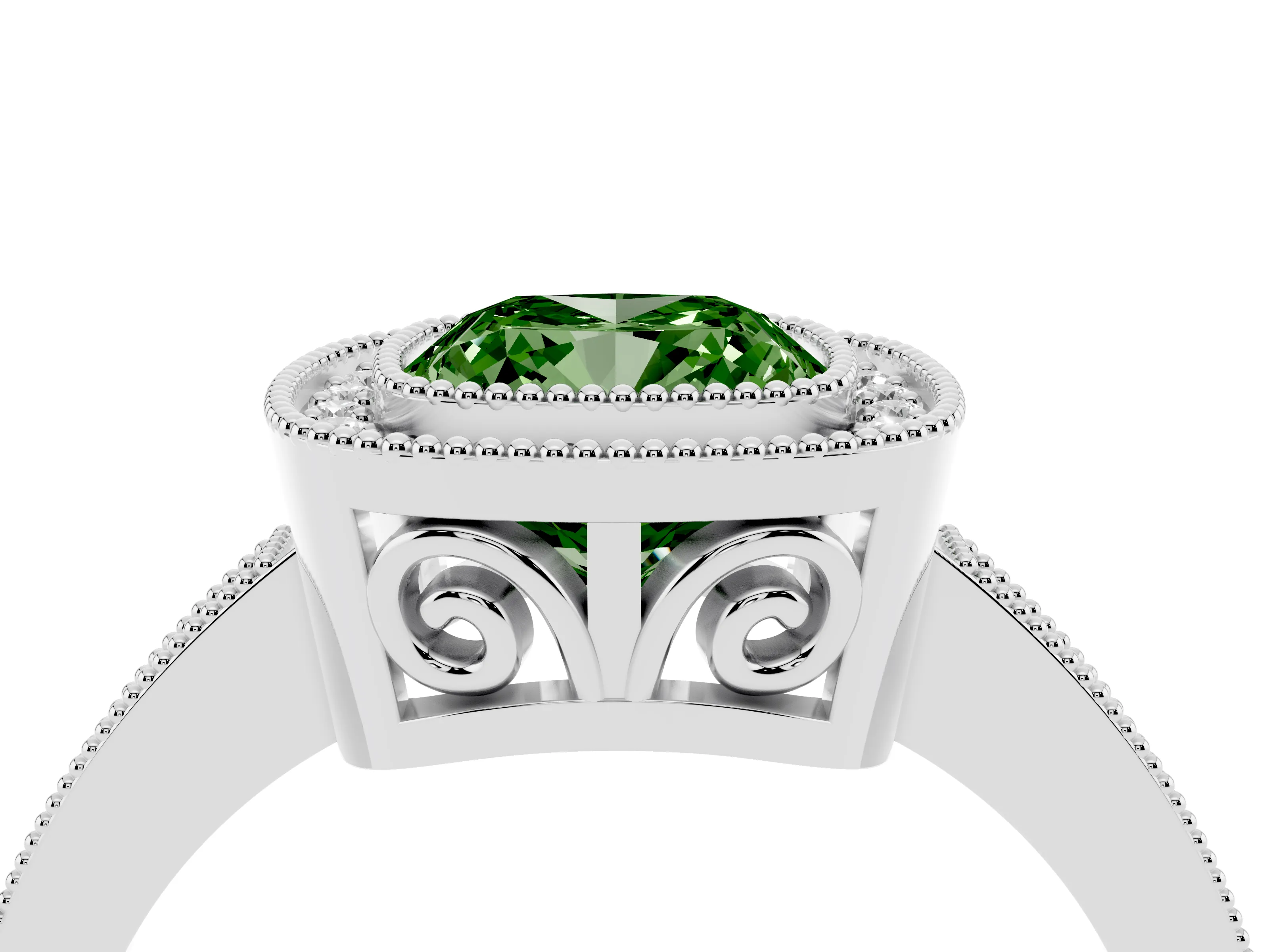 Fancy Green Cushion Cut Diamond Round Halo Ring Set in Platinum with Pavé Band