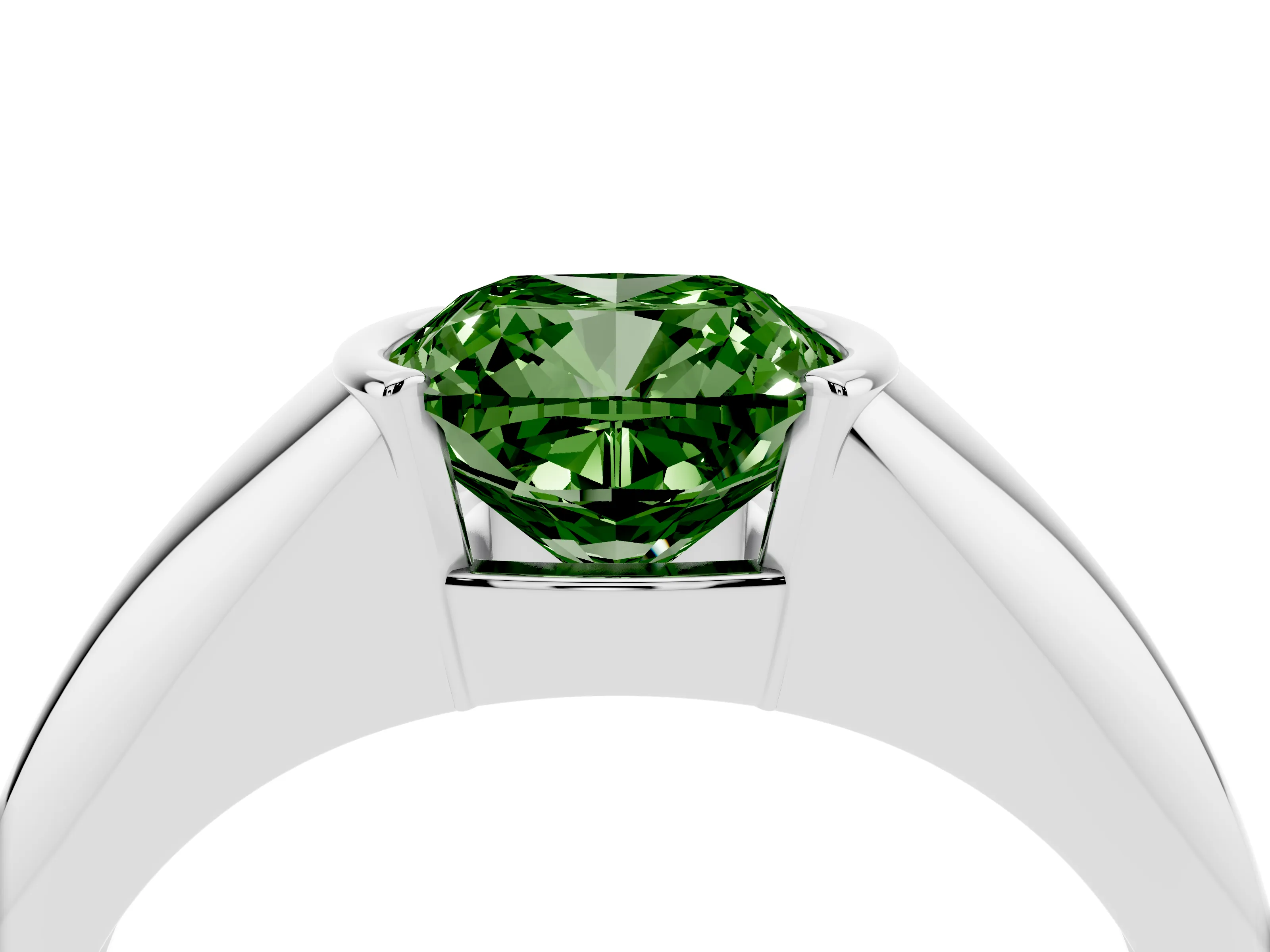 Fancy Green Cushion Cut Diamond Solitaire Tension Set Ring Set in Silver