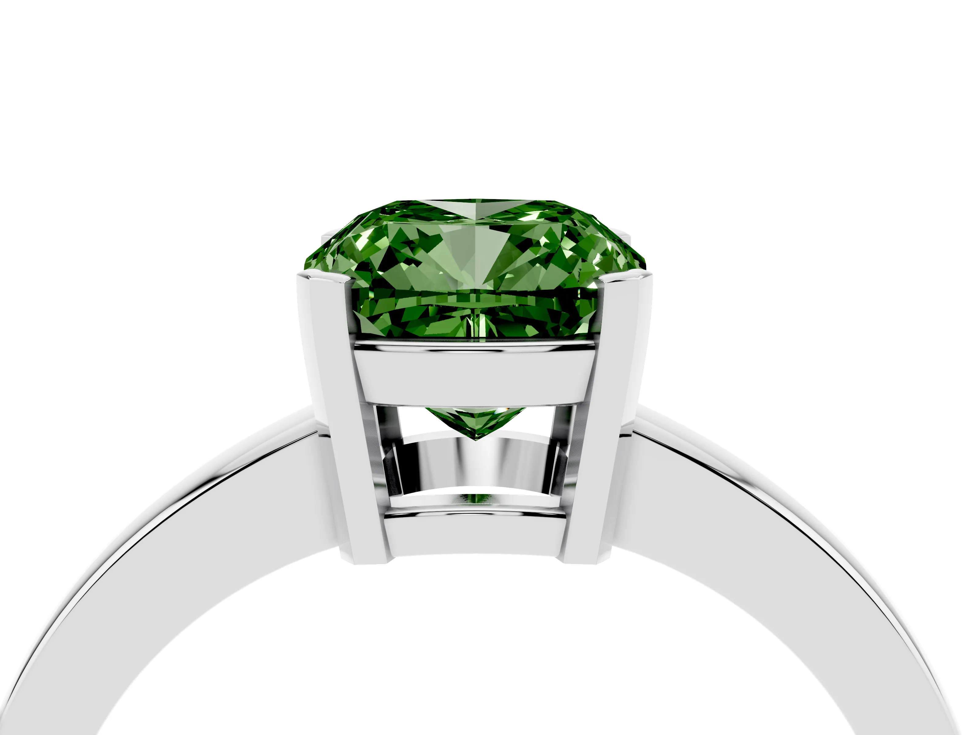Fancy Green Cushion Cut Diamond Solitaire Ring Set in White gold with Prong Head and Smooth Polished Band