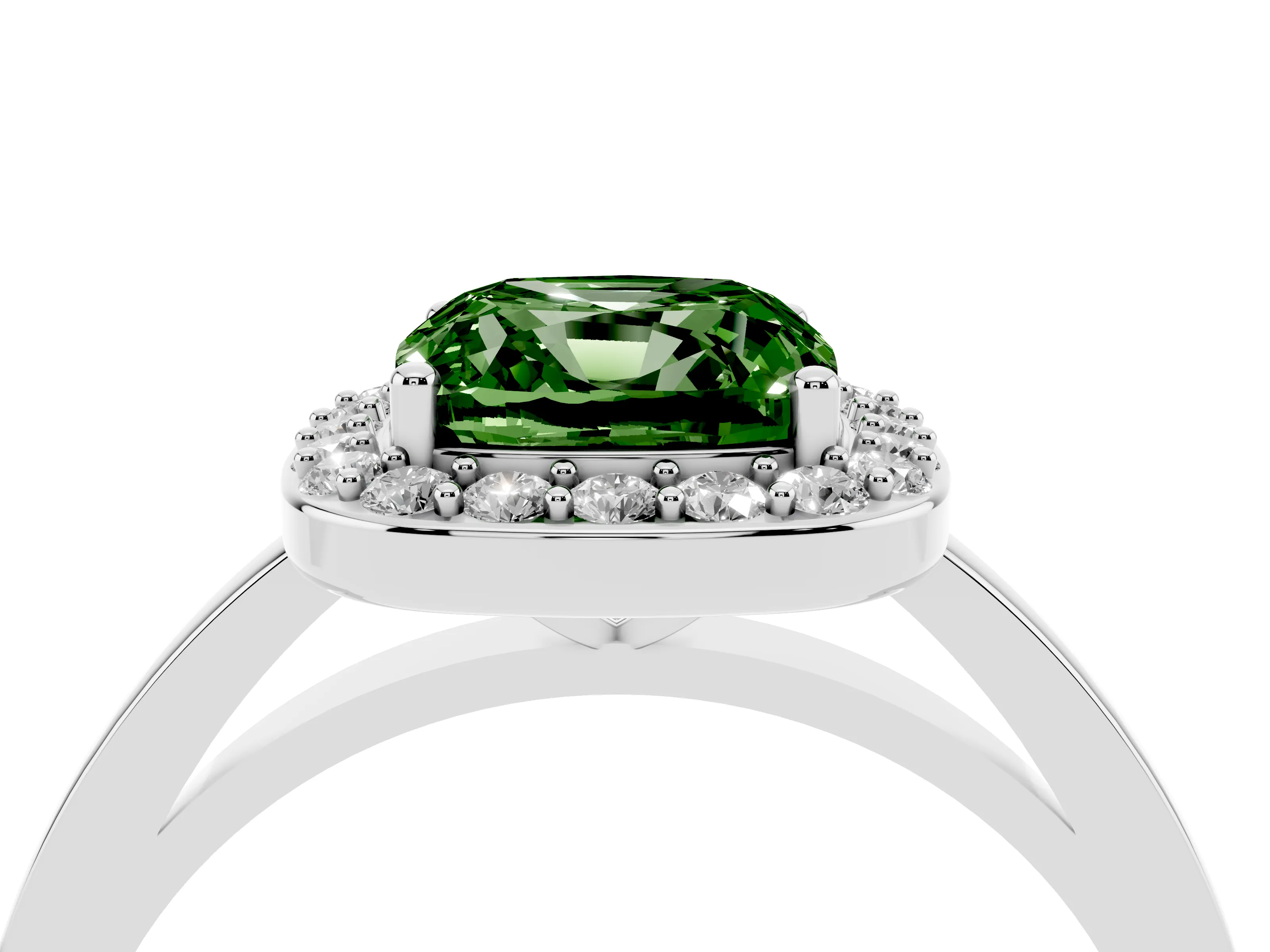 Fancy Green Cushion Cut Diamond Halo Ring Set in Platinum with Solitaire Band and Prong Setting