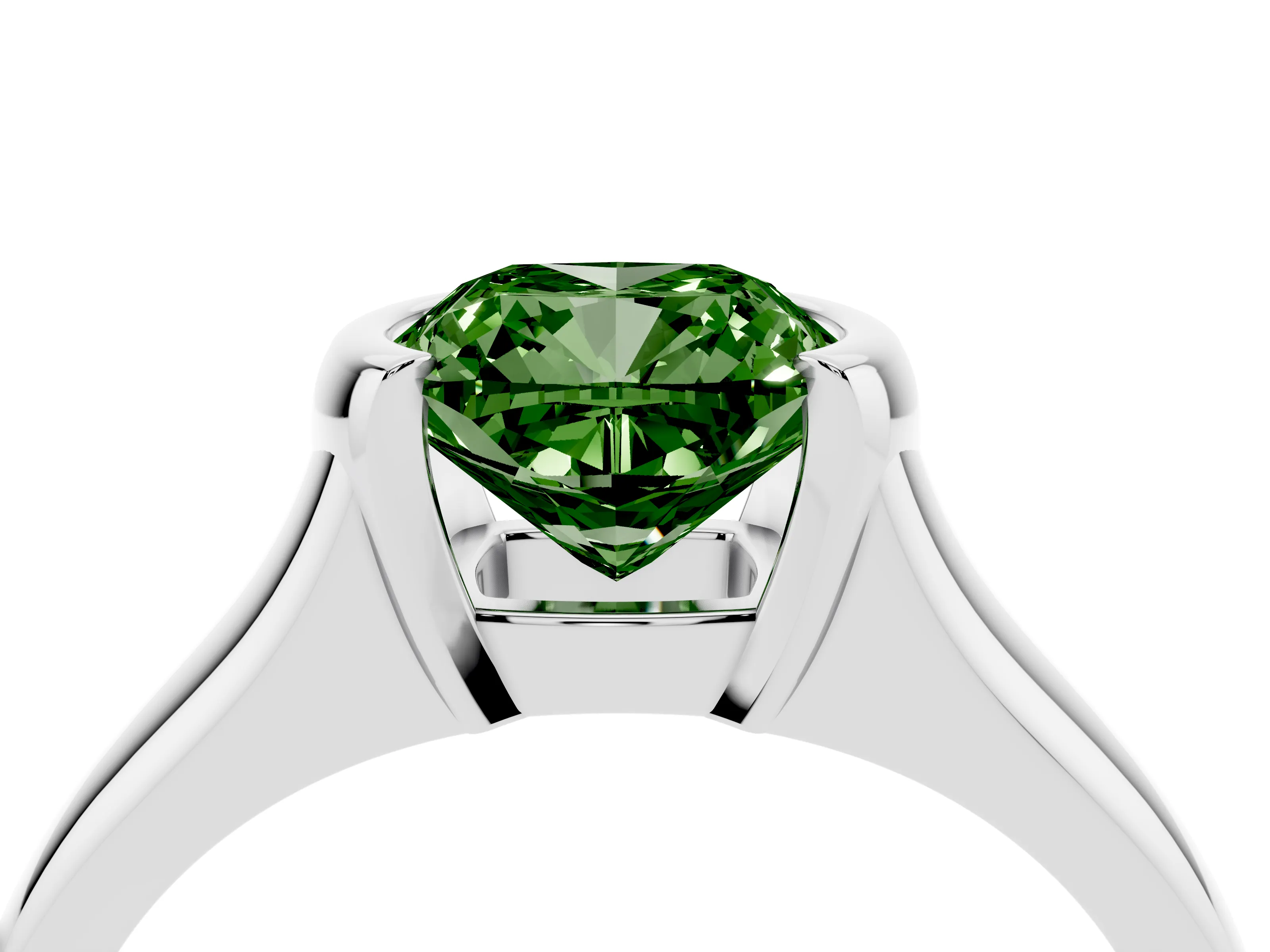 Fancy Green Cushion Cut Diamond Solitaire Tension Set Ring Set in Silver with Split Shank Band
