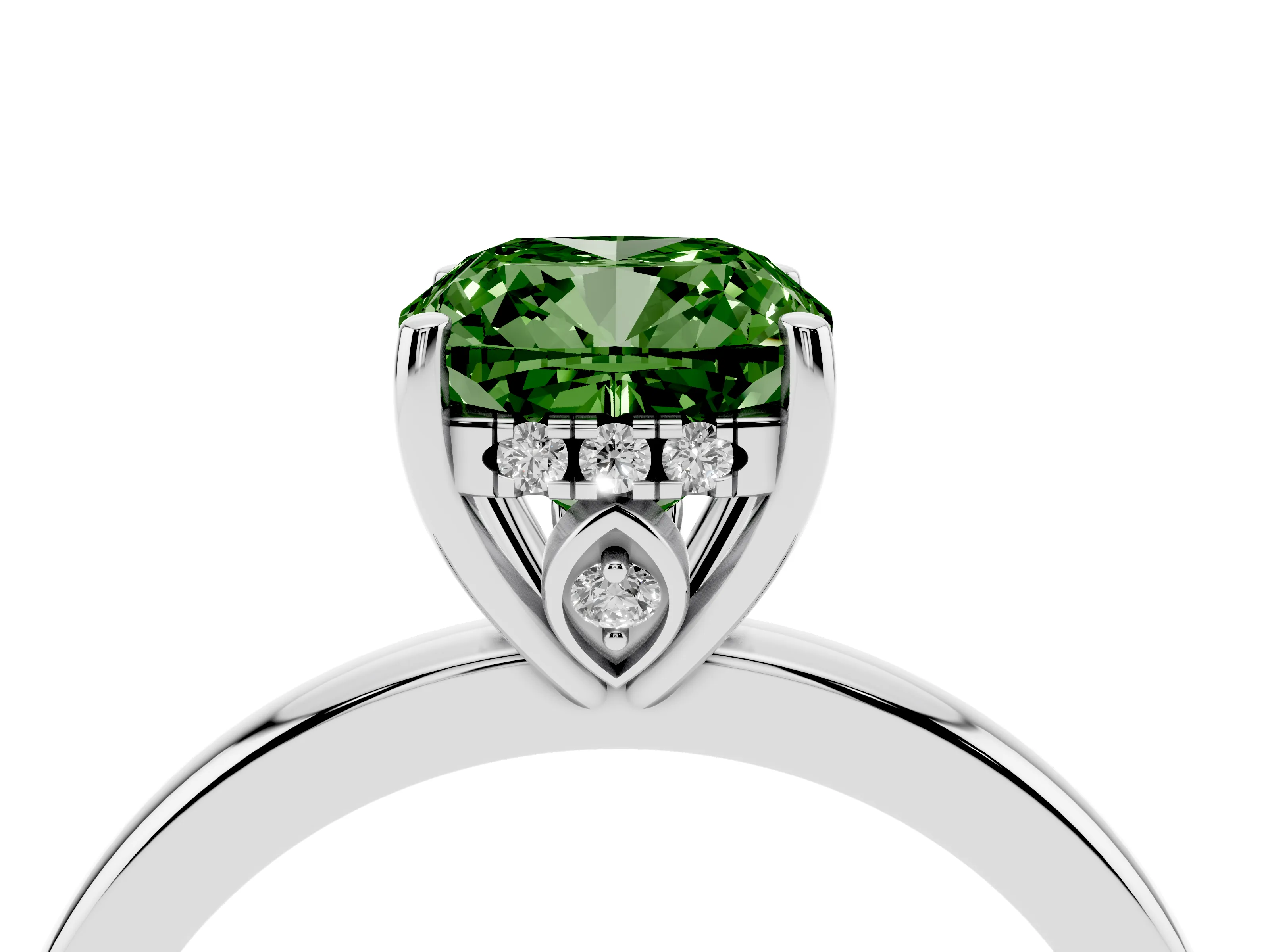 Fancy Green Cushion Cut Diamond Solitaire Ring Set in Platinum with Plain Band and Prong Setting