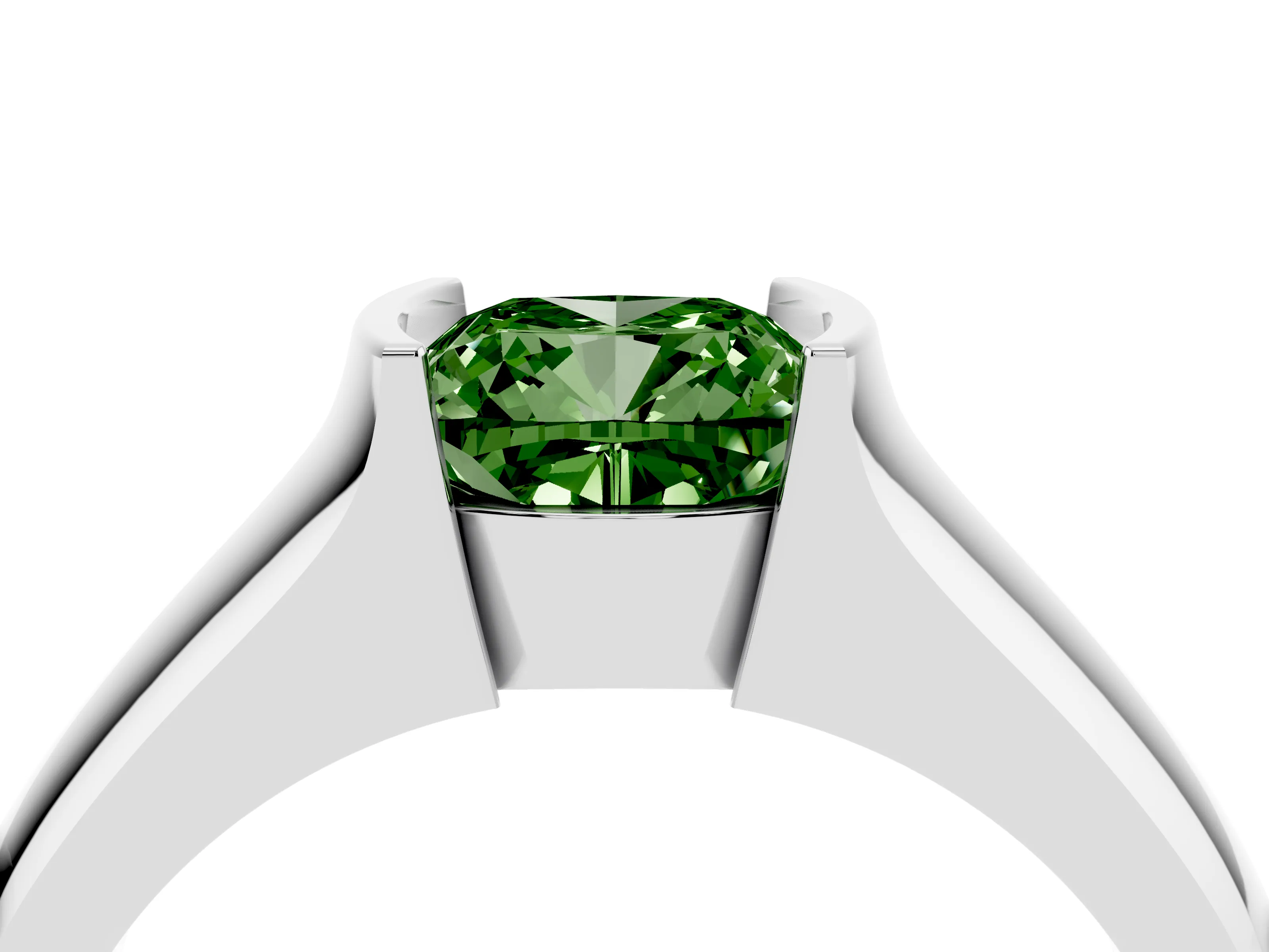Fancy Green Cushion Cut Diamond Bezel Solitaire Ring Set in Platinum with Wide Band