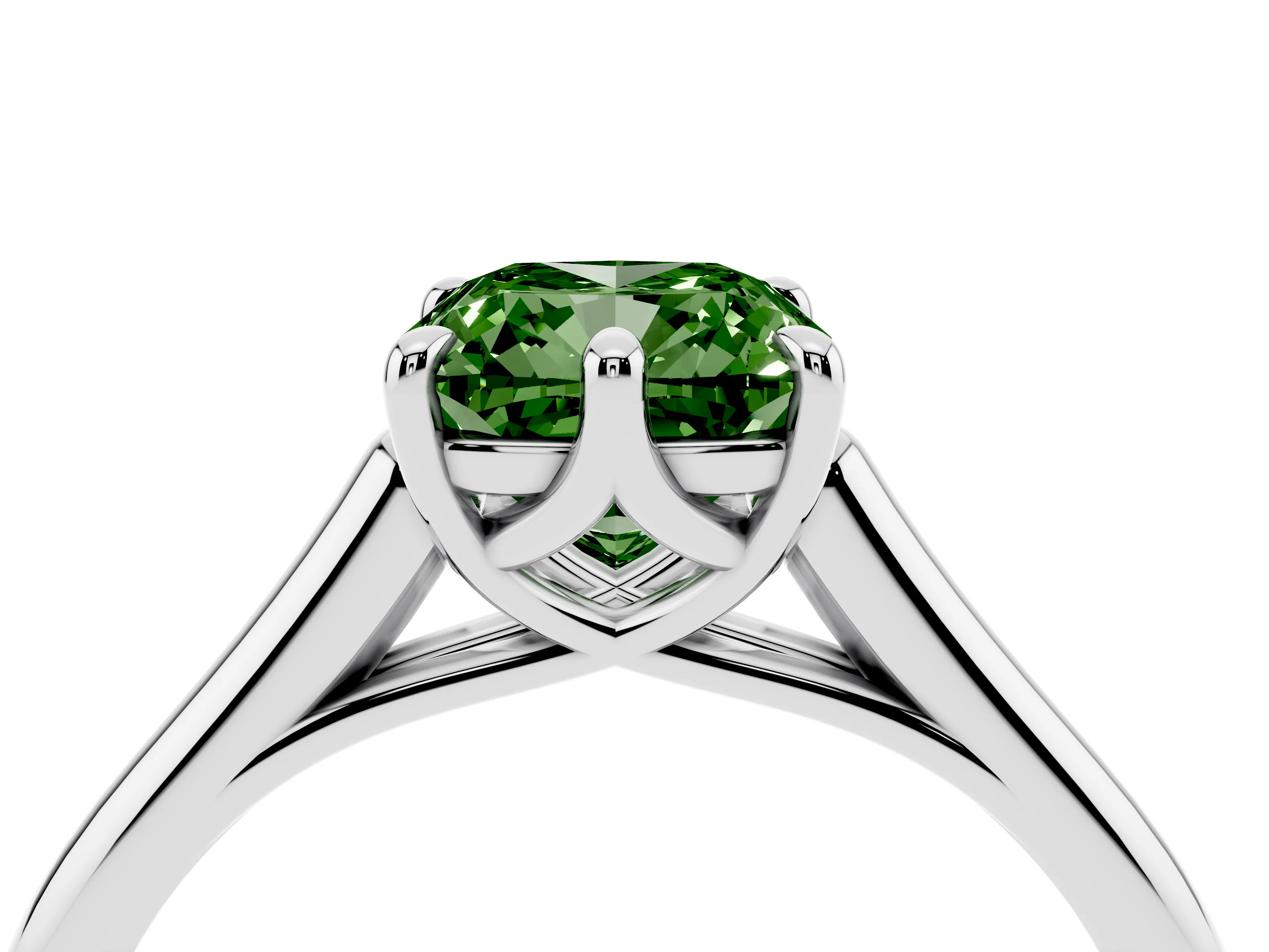 Fancy Green Cushion Cut Diamond Solitaire Engagement Ring Set in White gold with Prong Setting and Plain Classic Band