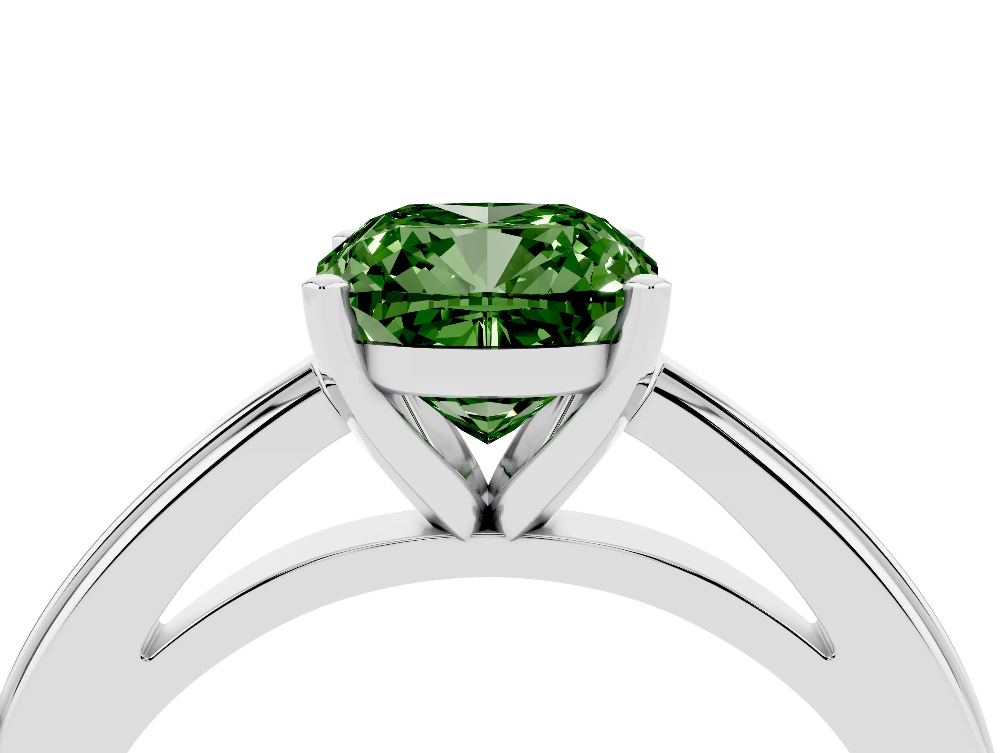 Fancy Green Cushion Cut Diamond Solitaire Ring Set in Platinum with Prong Setting and Classic Band