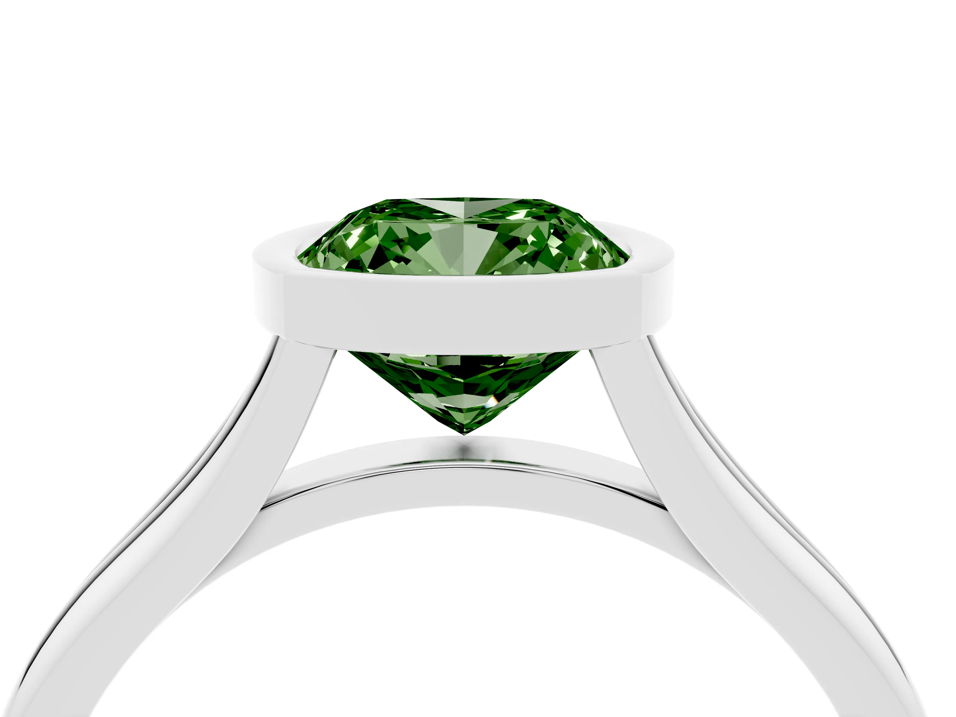 Fancy Green Bezel Set Cushion Cut Diamond Solitaire Ring Set in Platinum with Tapered Band