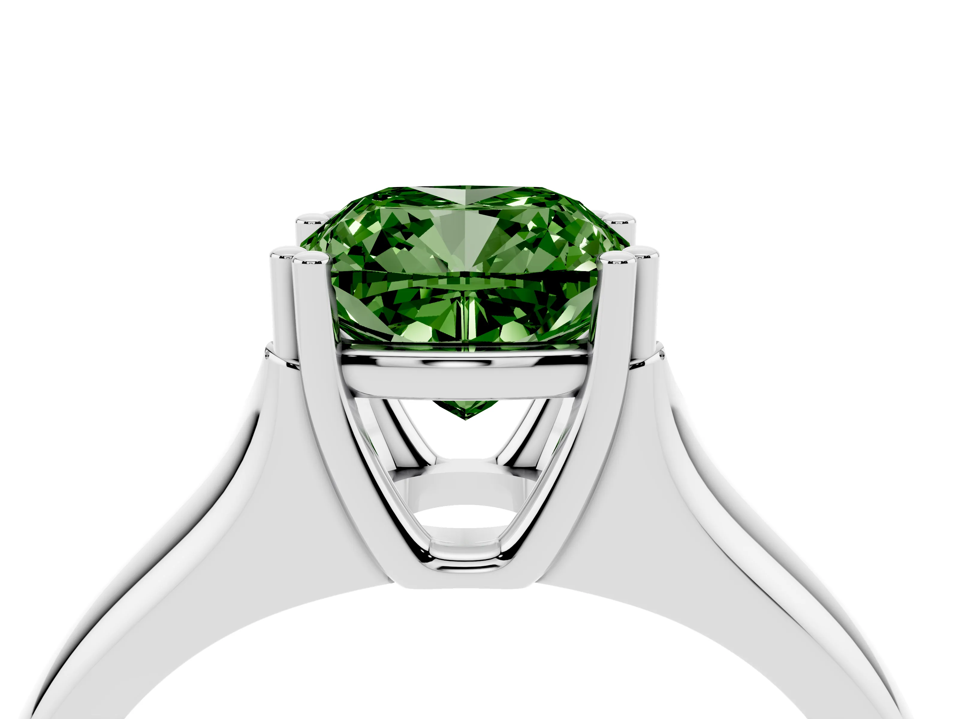 Fancy Green Cushion Cut Diamond Solitaire Ring Set in Silver with Wide Band and Prong Setting