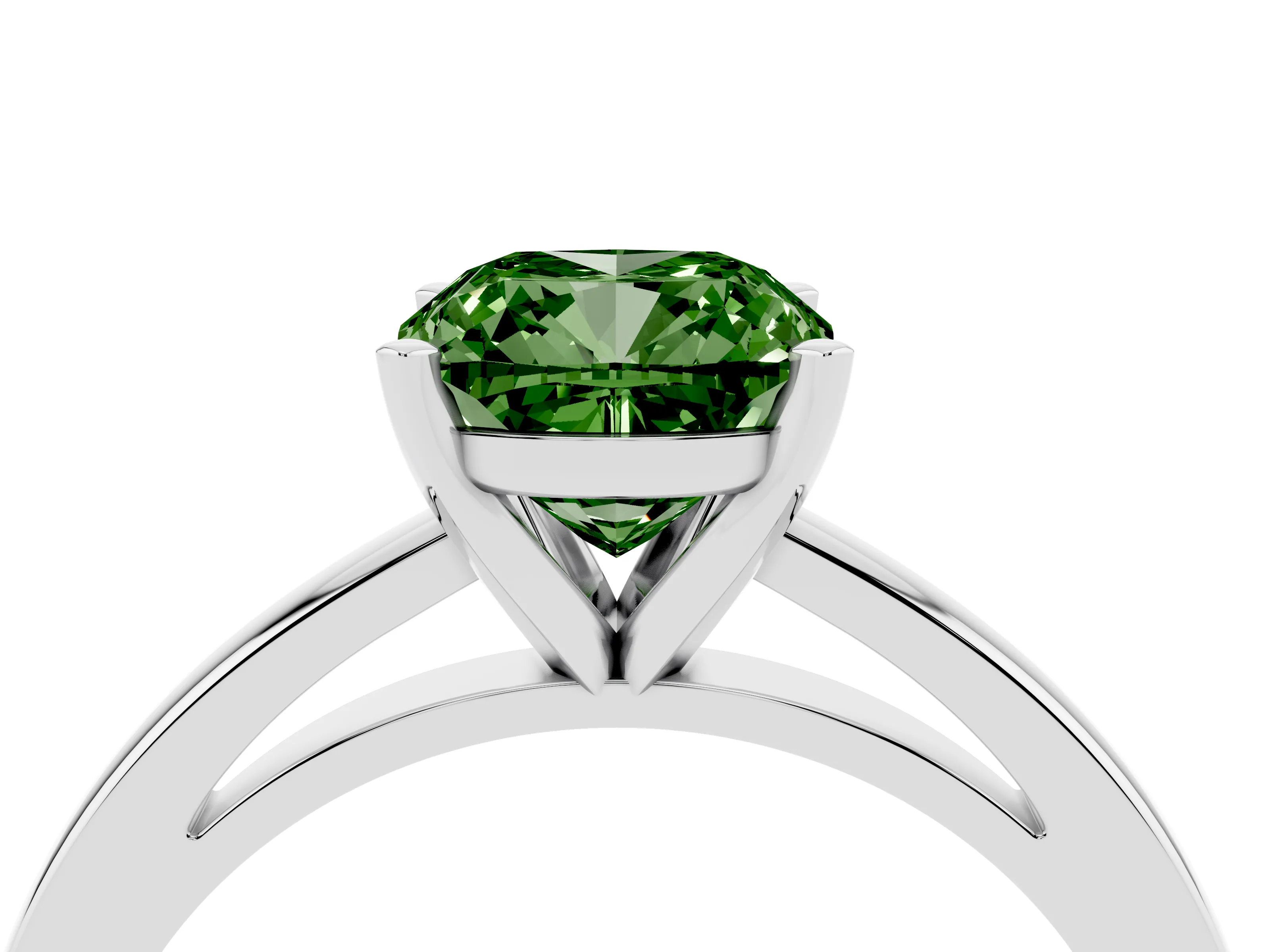 Fancy Green Cushion Cut Diamond Solitaire Engagement Ring Set in White gold with Prong Setting on a Classic Band