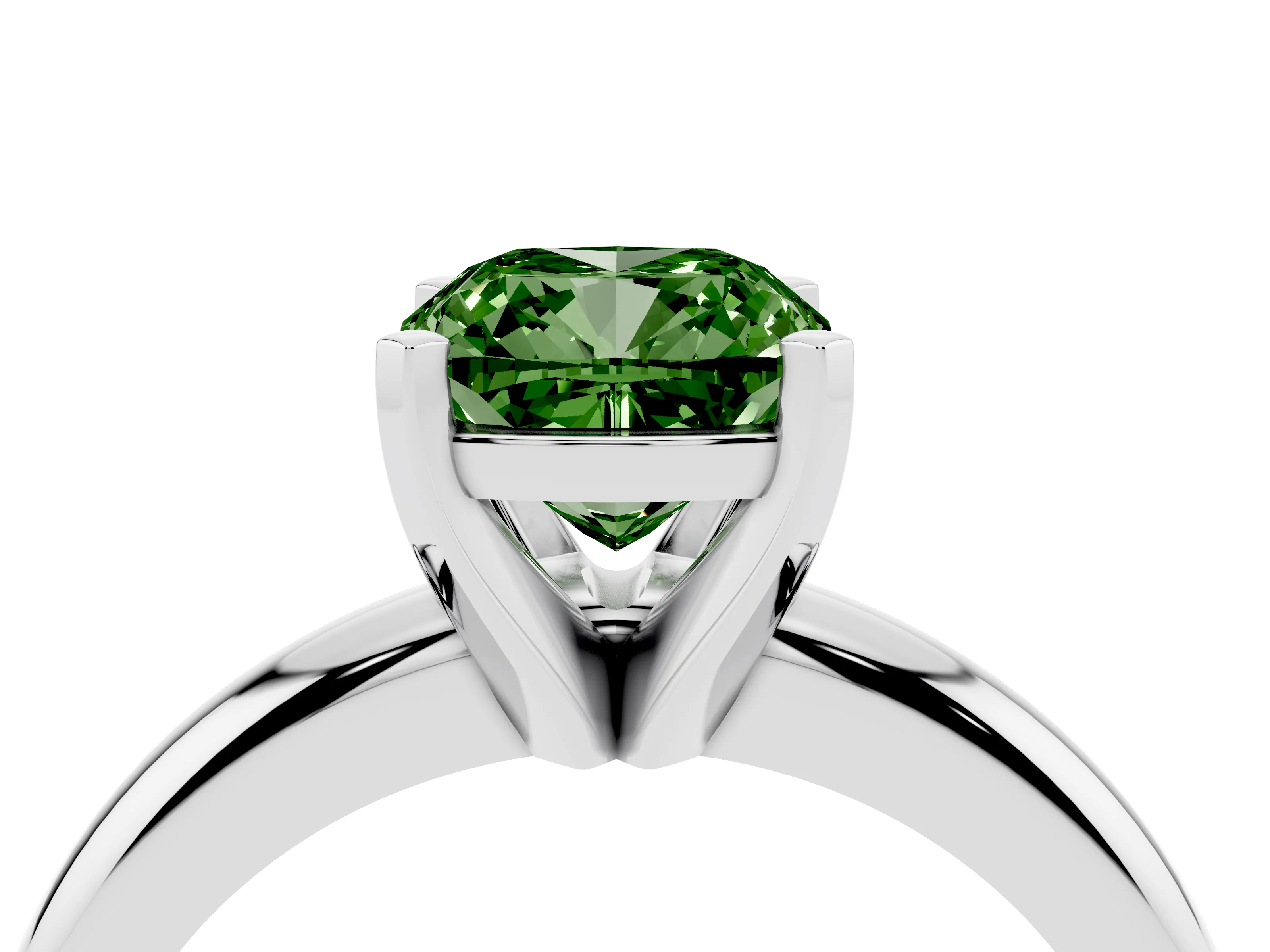 Fancy Green Cushion Cut Diamond Solitaire Engagement Ring Set in White gold with Round Band and Prong Setting