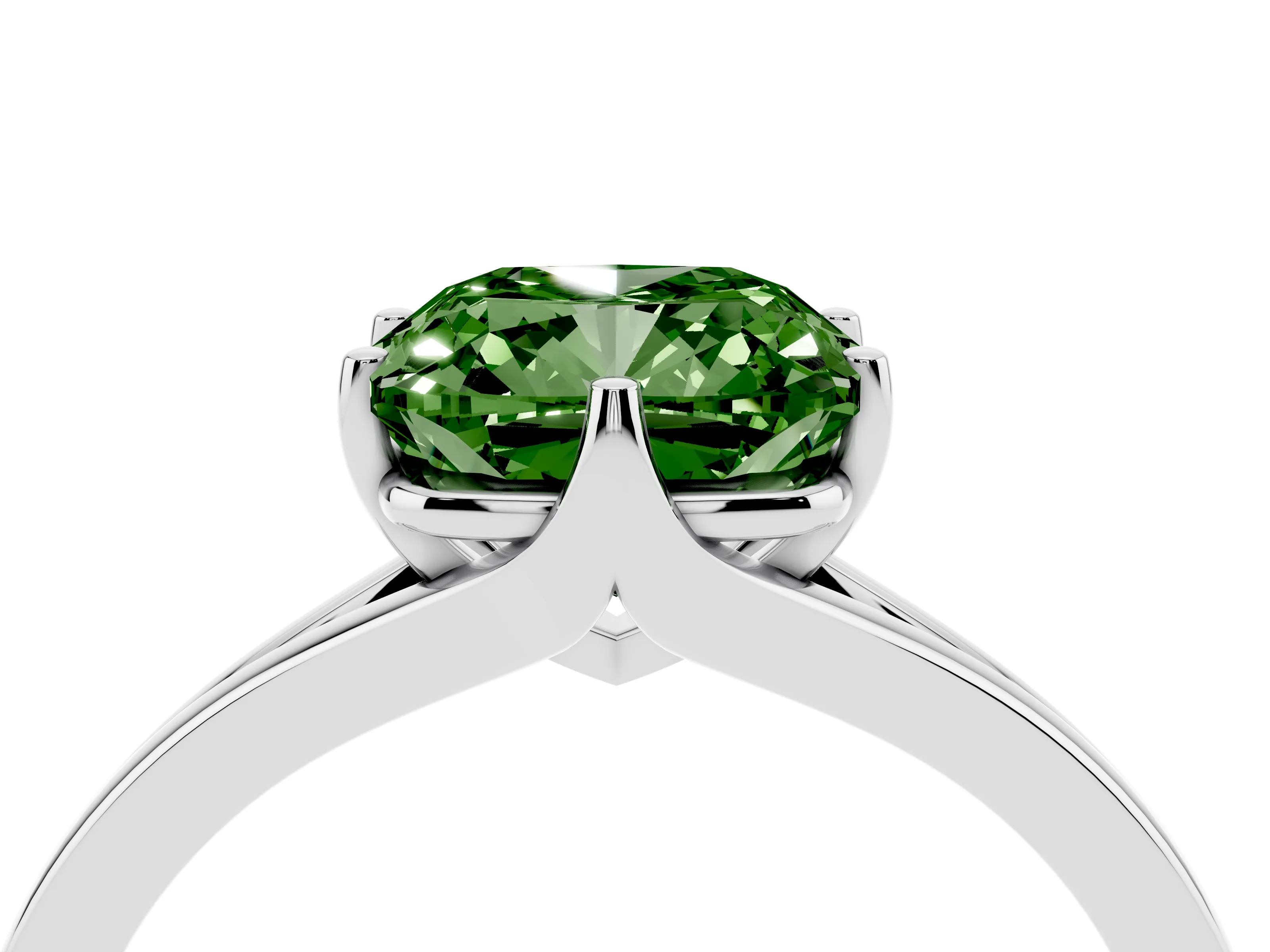 Fancy Green Cushion Cut Diamond Solitaire Ring Set in White gold with Polished Tapered Band and Prong Setting