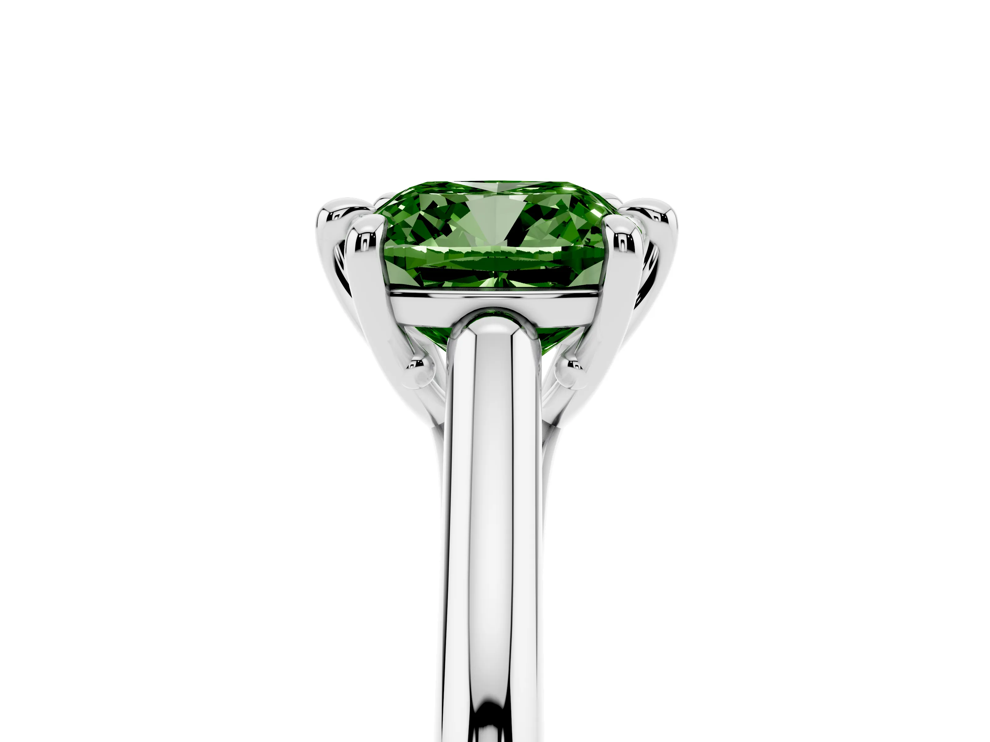 Fancy Green Cushion Cut Diamond Solitaire Engagement Ring Set in White gold with Prong Setting and Plain Classic Band