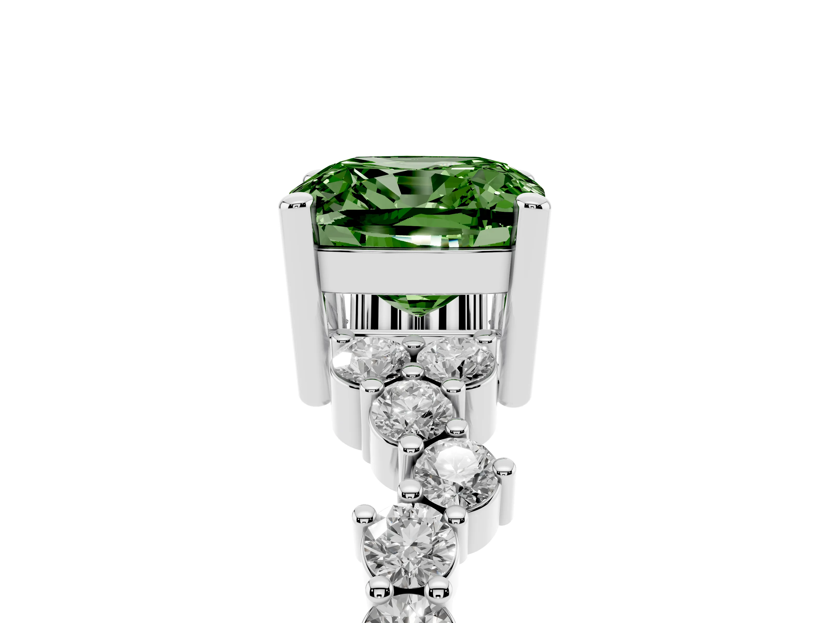 Fancy Green Cushion Cut Diamond Ring Set in White gold with Scattered Round Accents