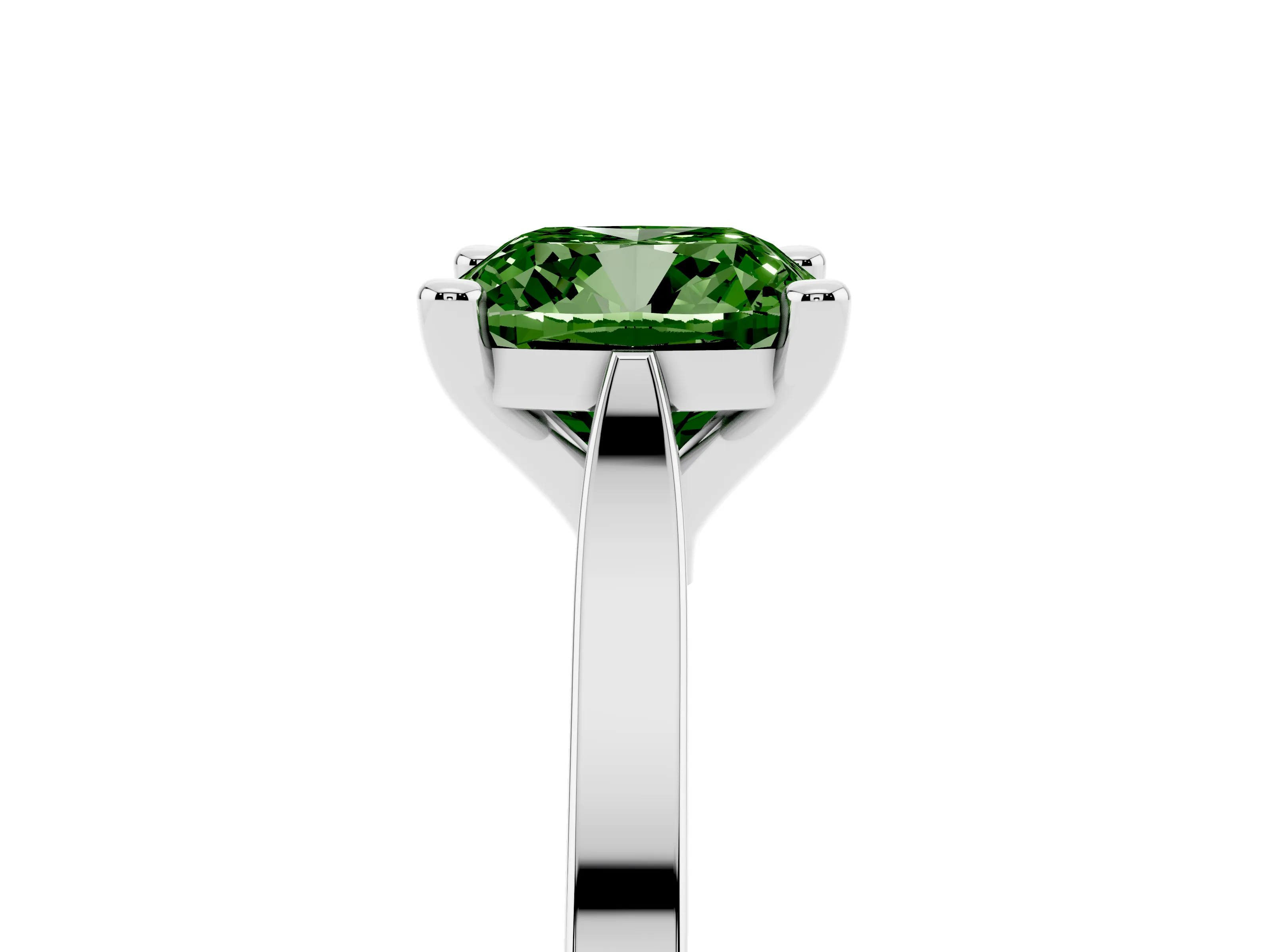 Fancy Green Cushion Cut Diamond Solitaire Ring Set in Silver with Prong Setting and Tapered Band