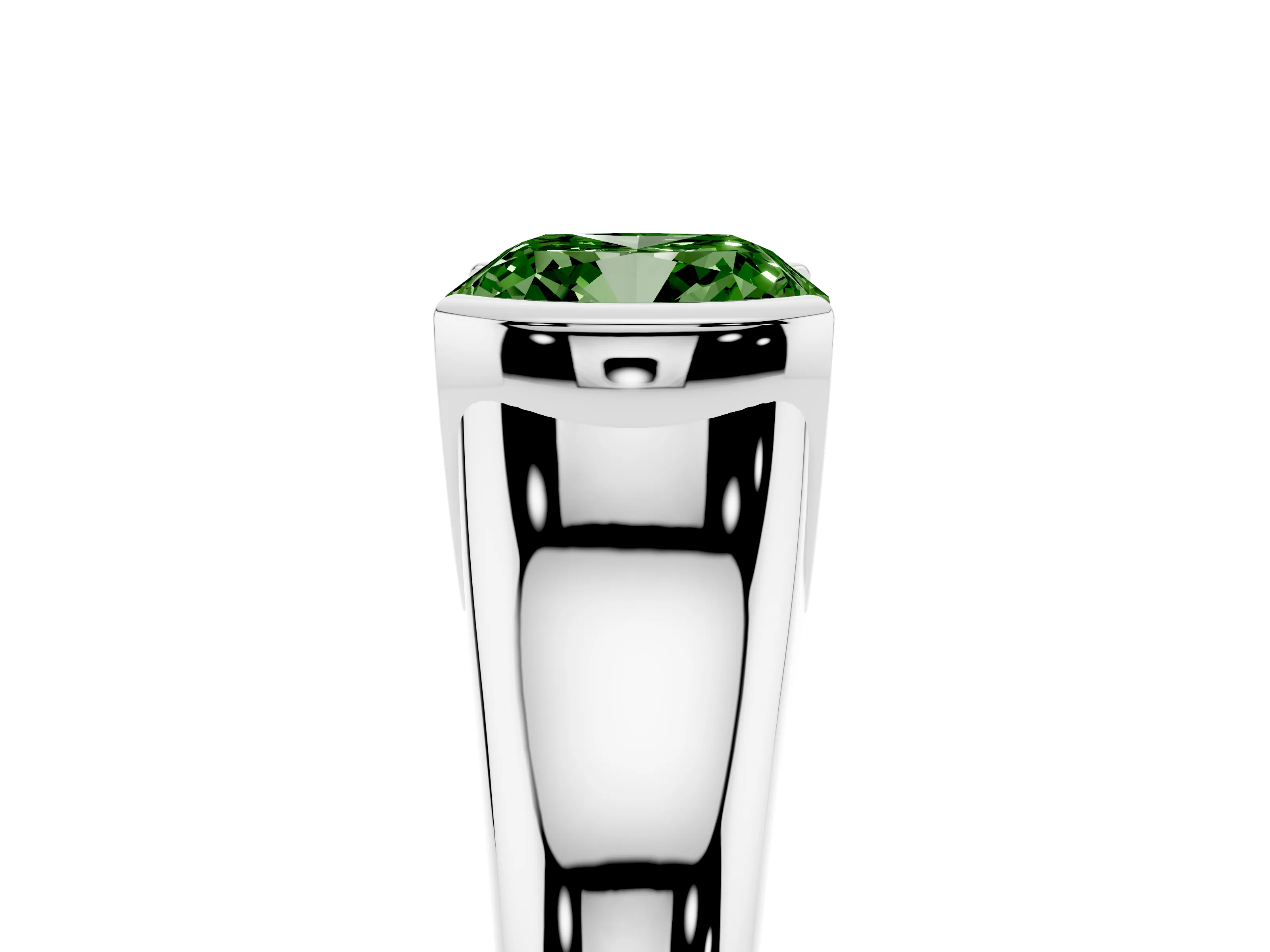 Fancy Green Cushion Cut Diamond Solitaire Tension Set Ring Set in Silver with Split Shank Band