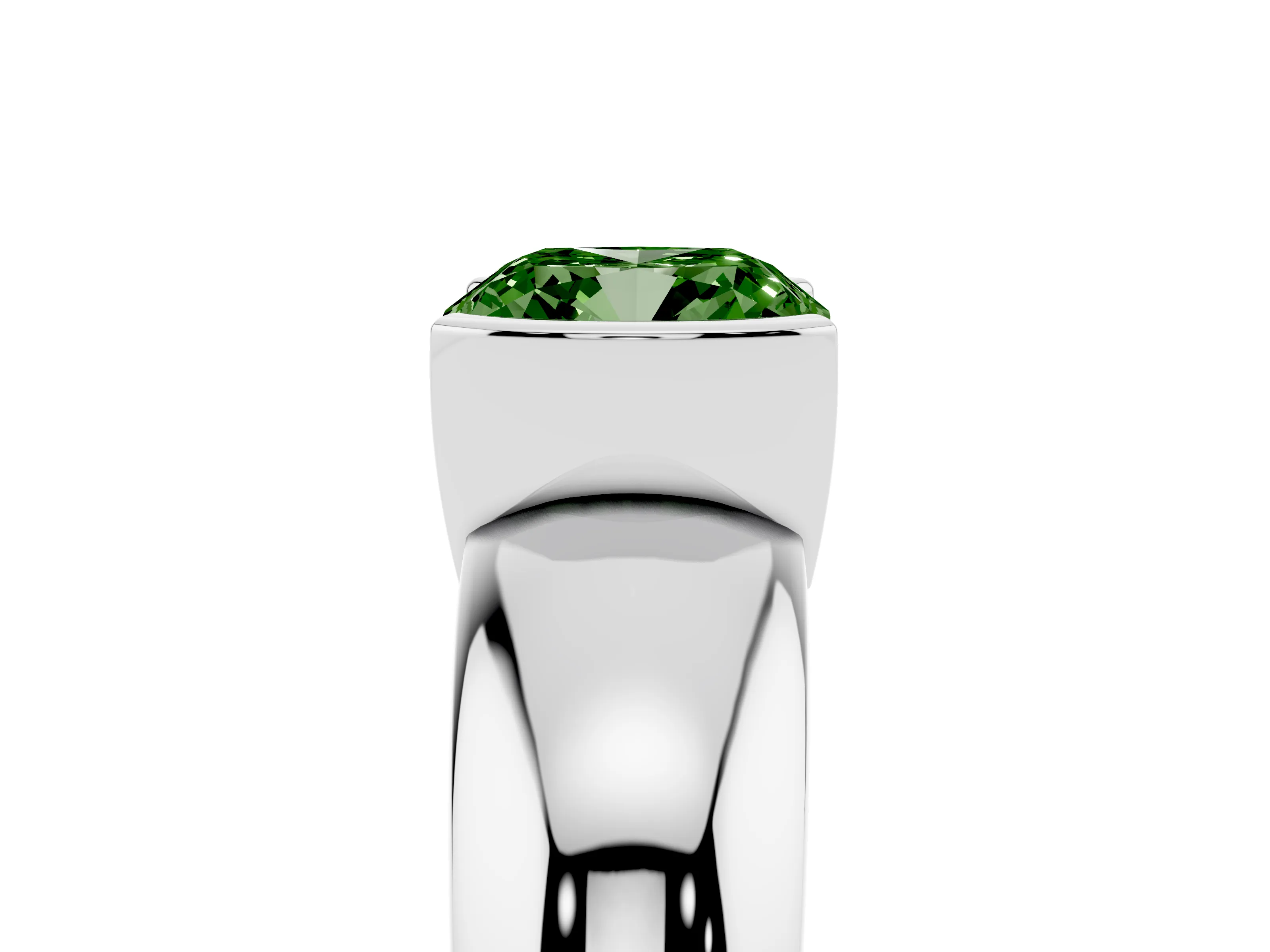 Fancy Green Cushion Cut Diamond Solitaire Tension Set Ring Set in White gold with Wide Band