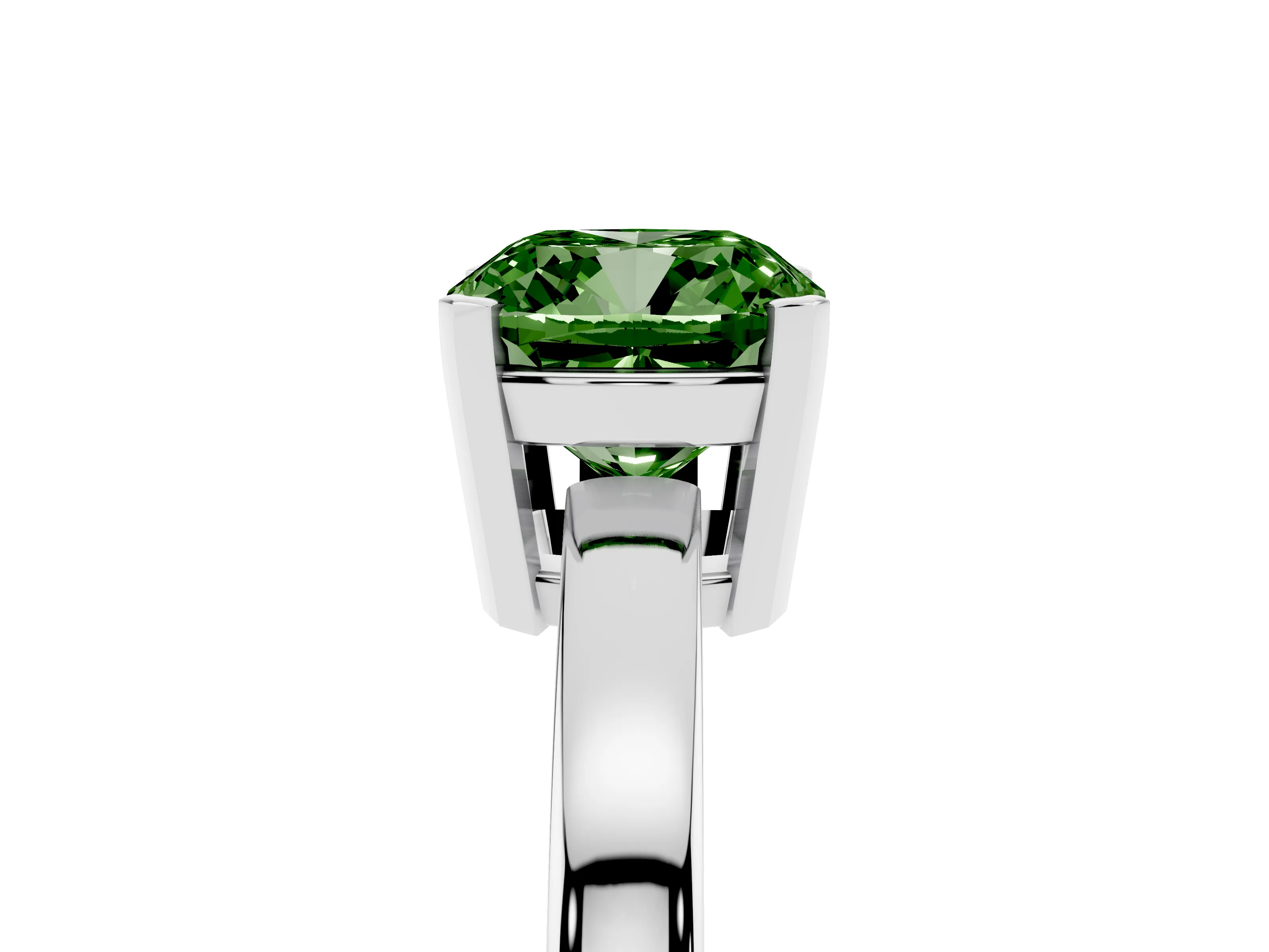 Fancy Green Cushion Cut Diamond Solitaire Ring Set in White gold with Prong Head and Smooth Polished Band