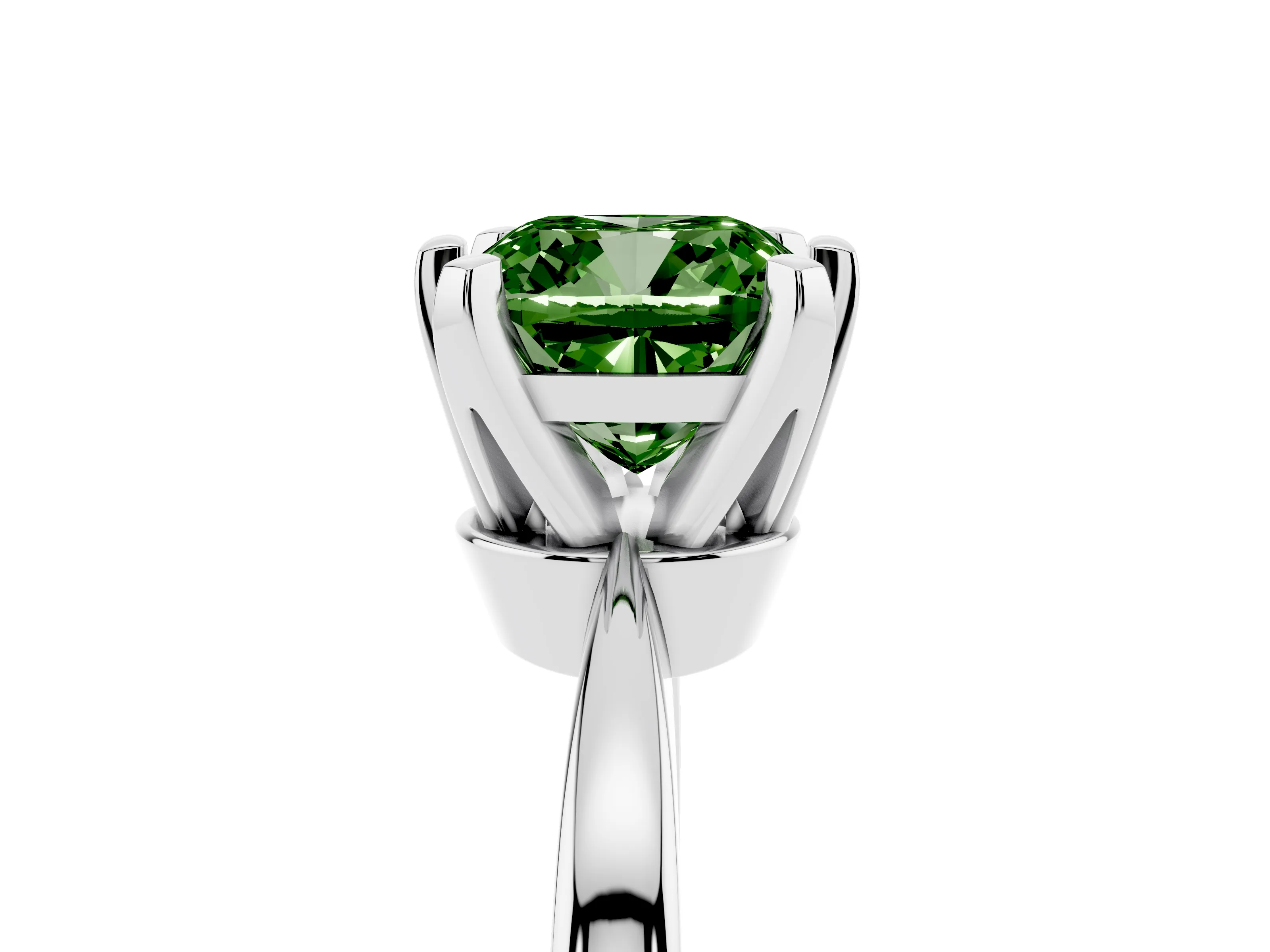 Fancy Green Cushion Cut Diamond Solitaire Engagement Ring Set in Platinum with Slim Tapered Solitaire Band