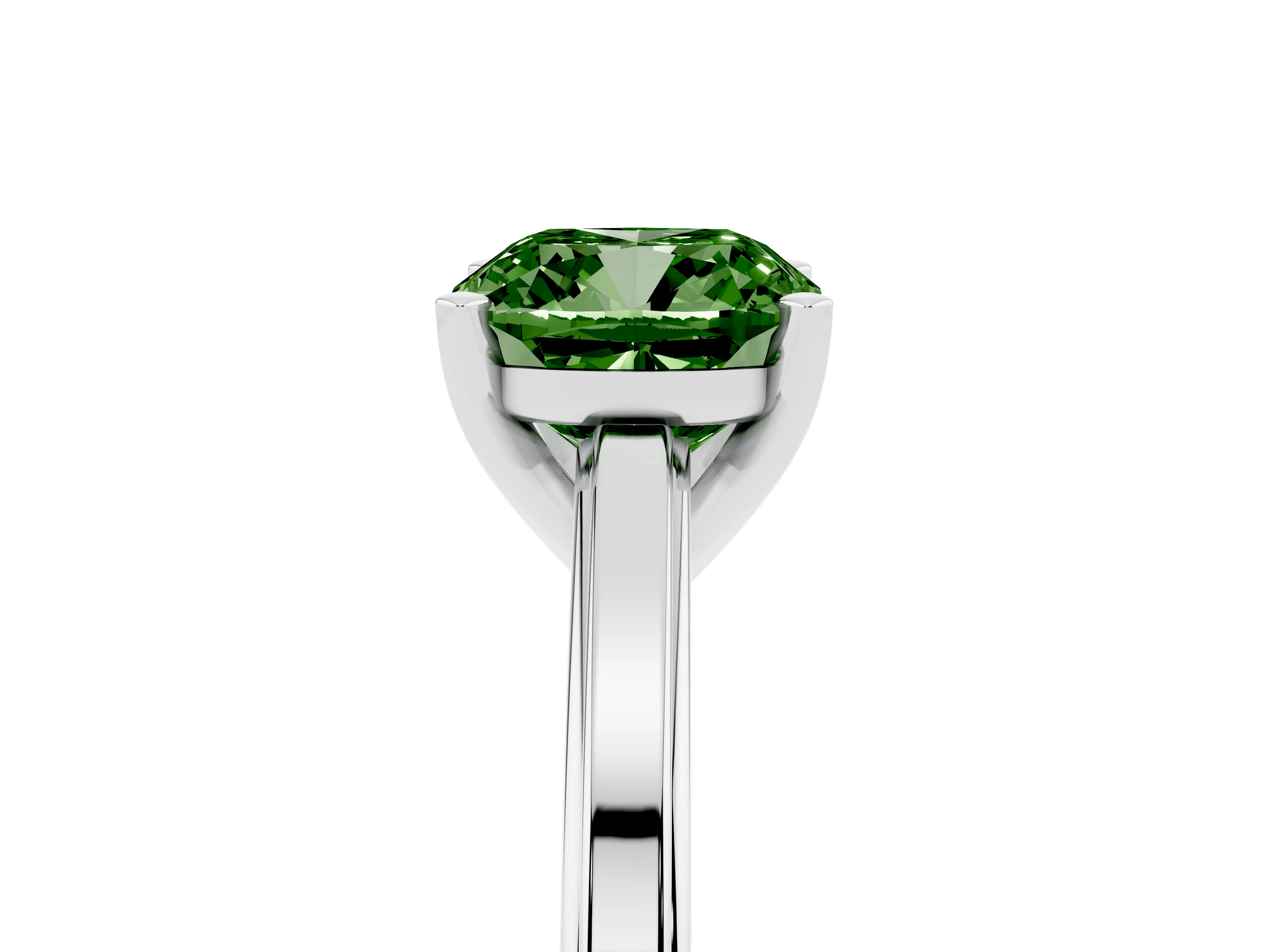 Fancy Green Cushion Cut Diamond Solitaire Ring Set in Platinum with Prong Setting and Classic Band