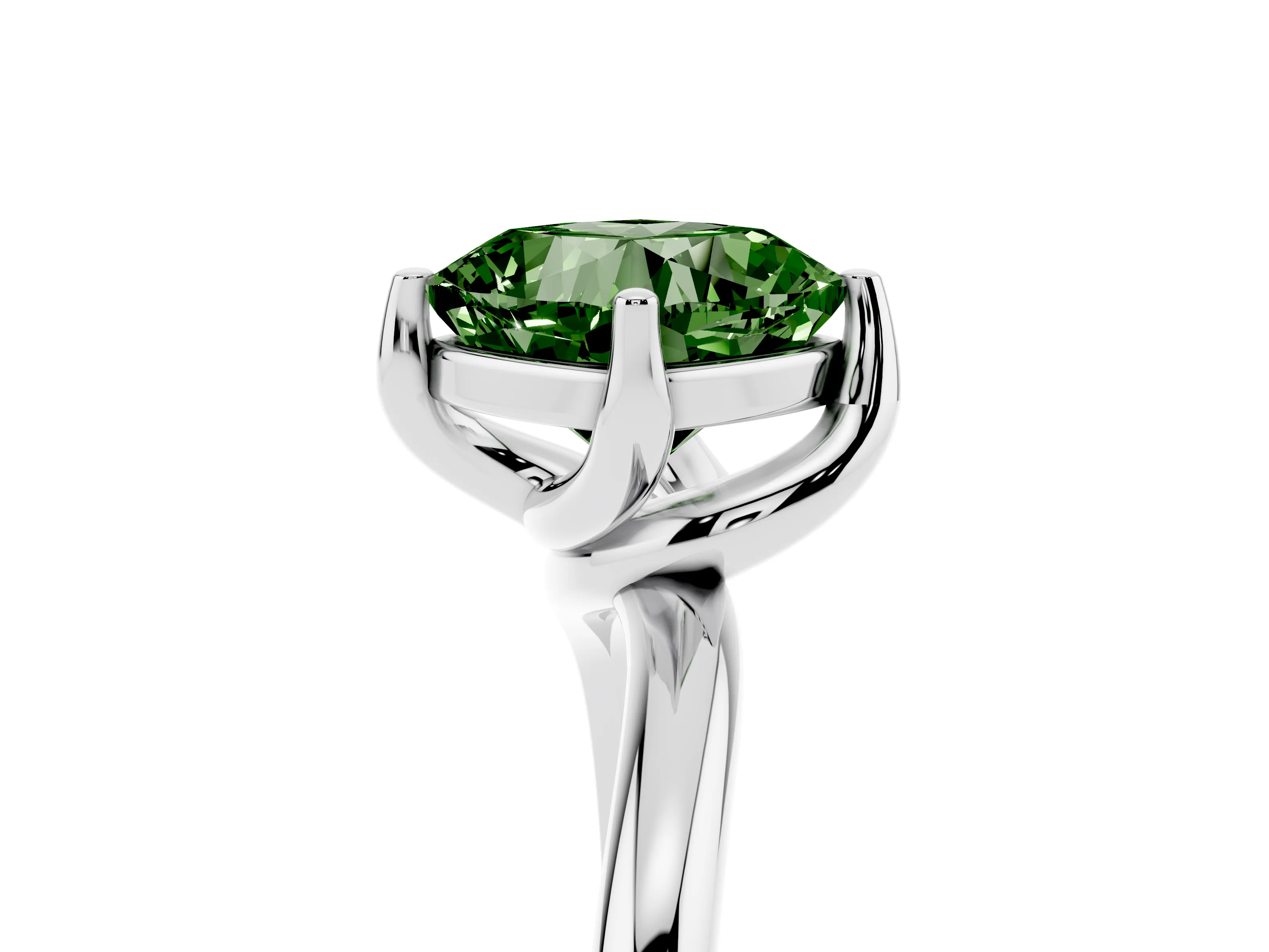 Fancy Green Cushion Cut Diamond Solitaire Engagement Ring Set in Platinum with Classic Plain Band