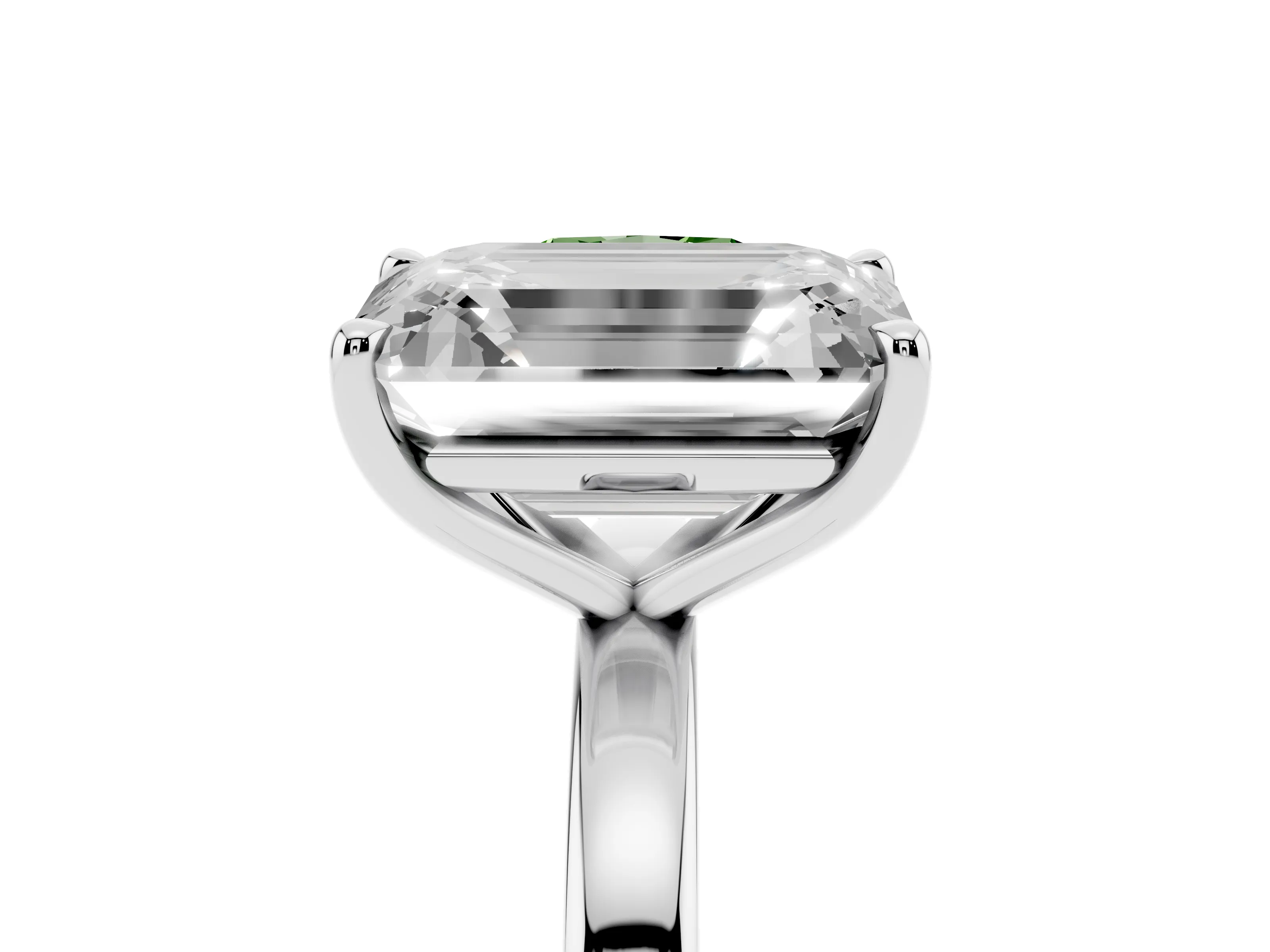 Fancy Green Cushion Cut and Emerald Cut Toi Moi Ring Set in Platinum with Prong Setting