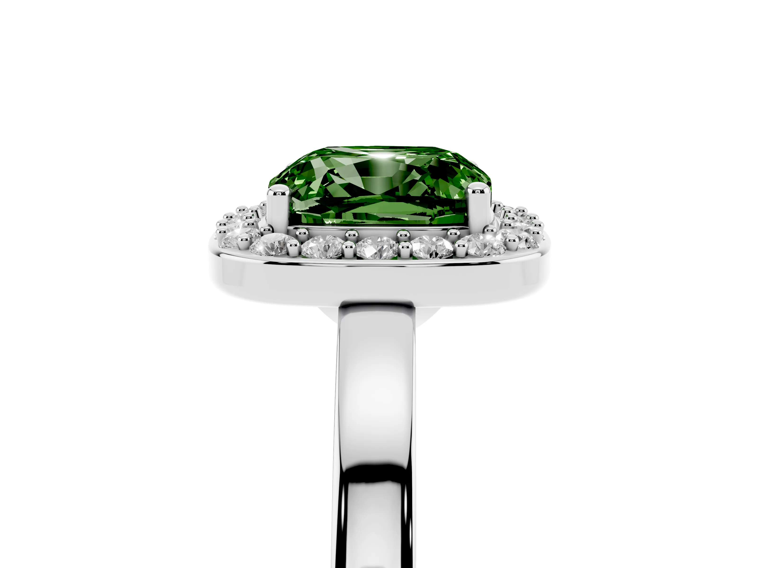 Fancy Green Cushion Cut Diamond Halo Ring Set in Platinum with Solitaire Band and Prong Setting