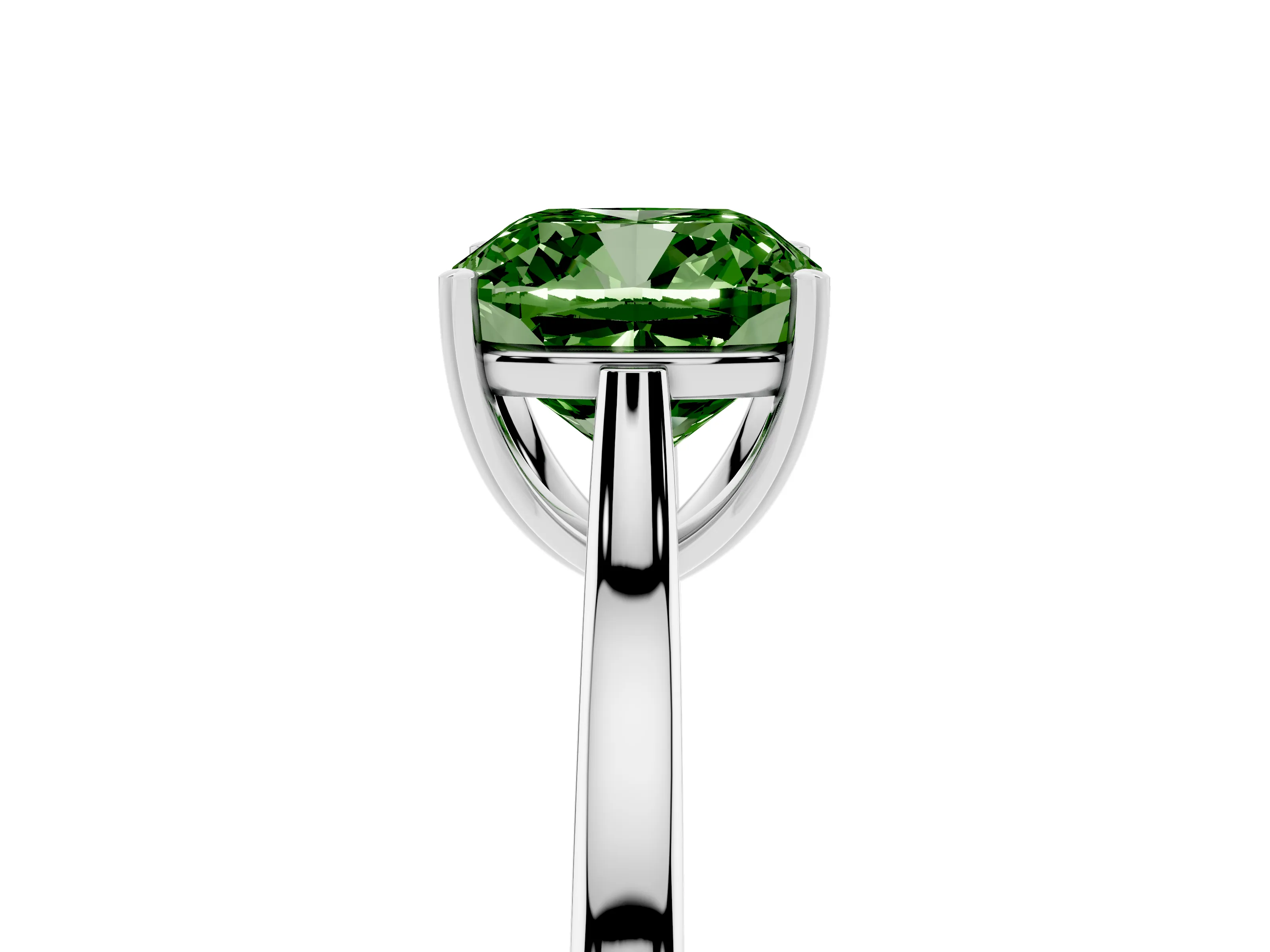 Fancy Green Cushion Cut Diamond Solitaire Heart Prong Engagement Ring Set in White gold with Tapered Band