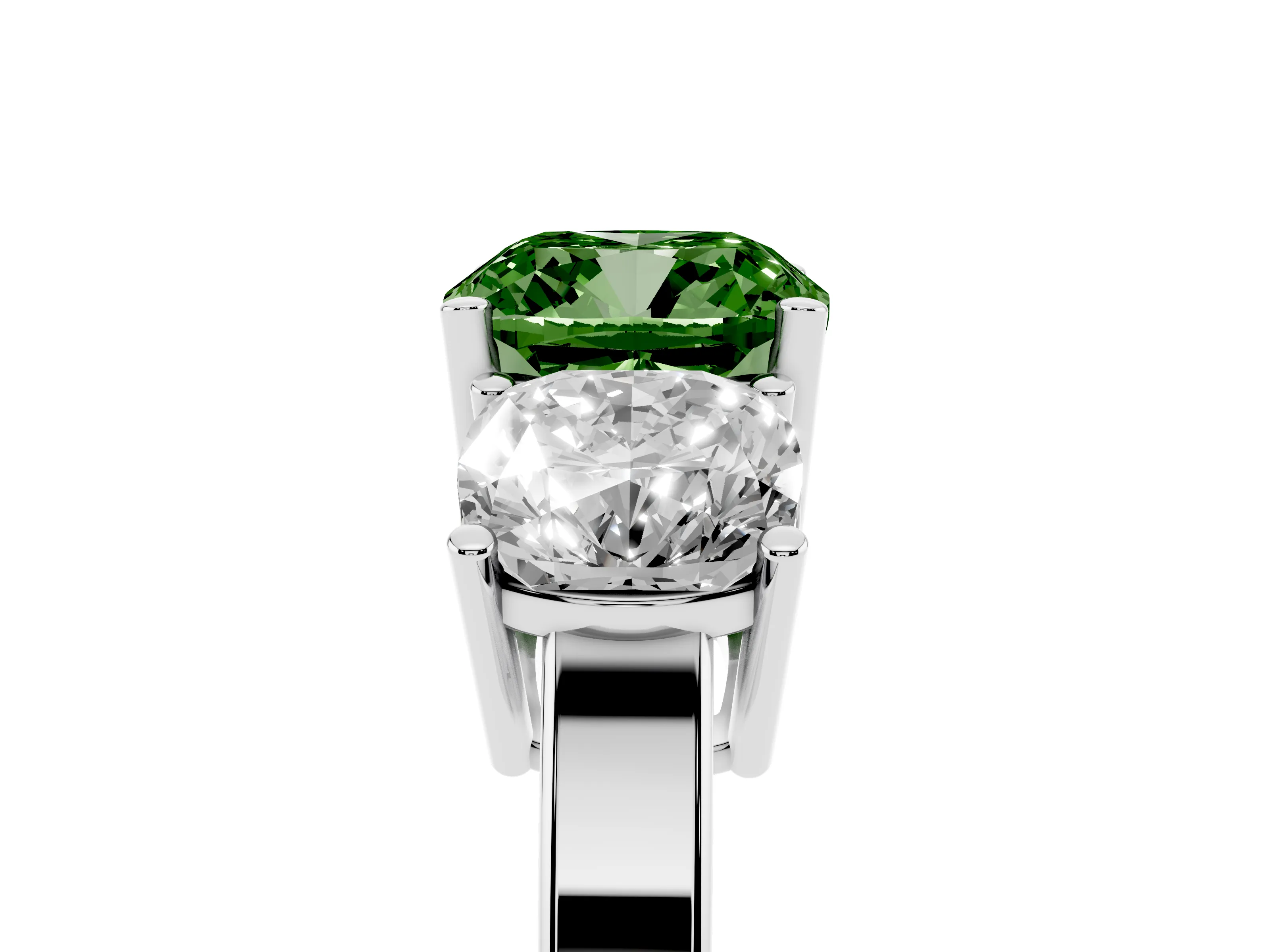 Fancy Green Cushion Cut Diamond Three-Stone Engagement Ring Set in Silver with Flat Band