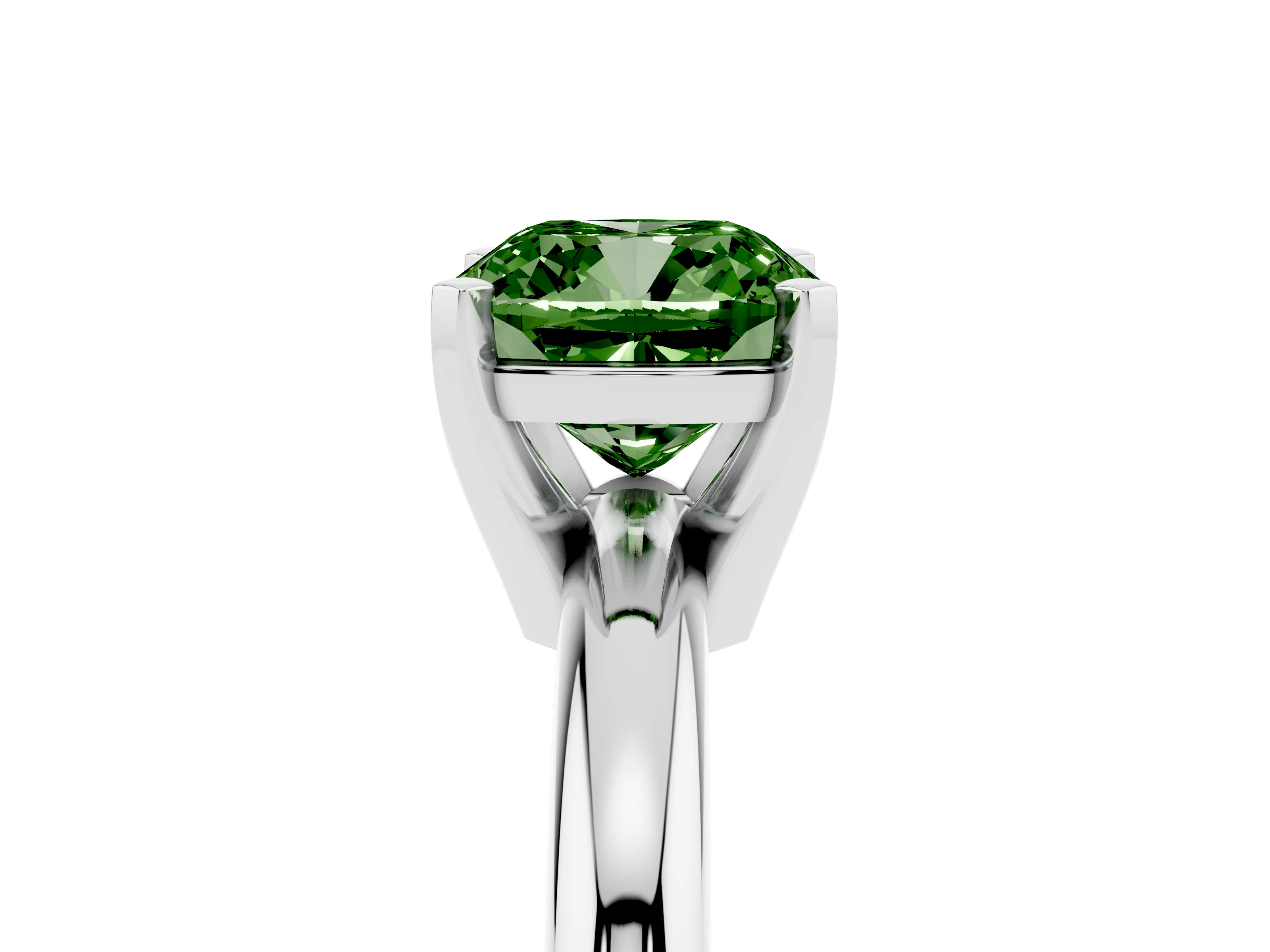 Fancy Green Cushion Cut Diamond Solitaire Engagement Ring Set in White gold with Round Band and Prong Setting
