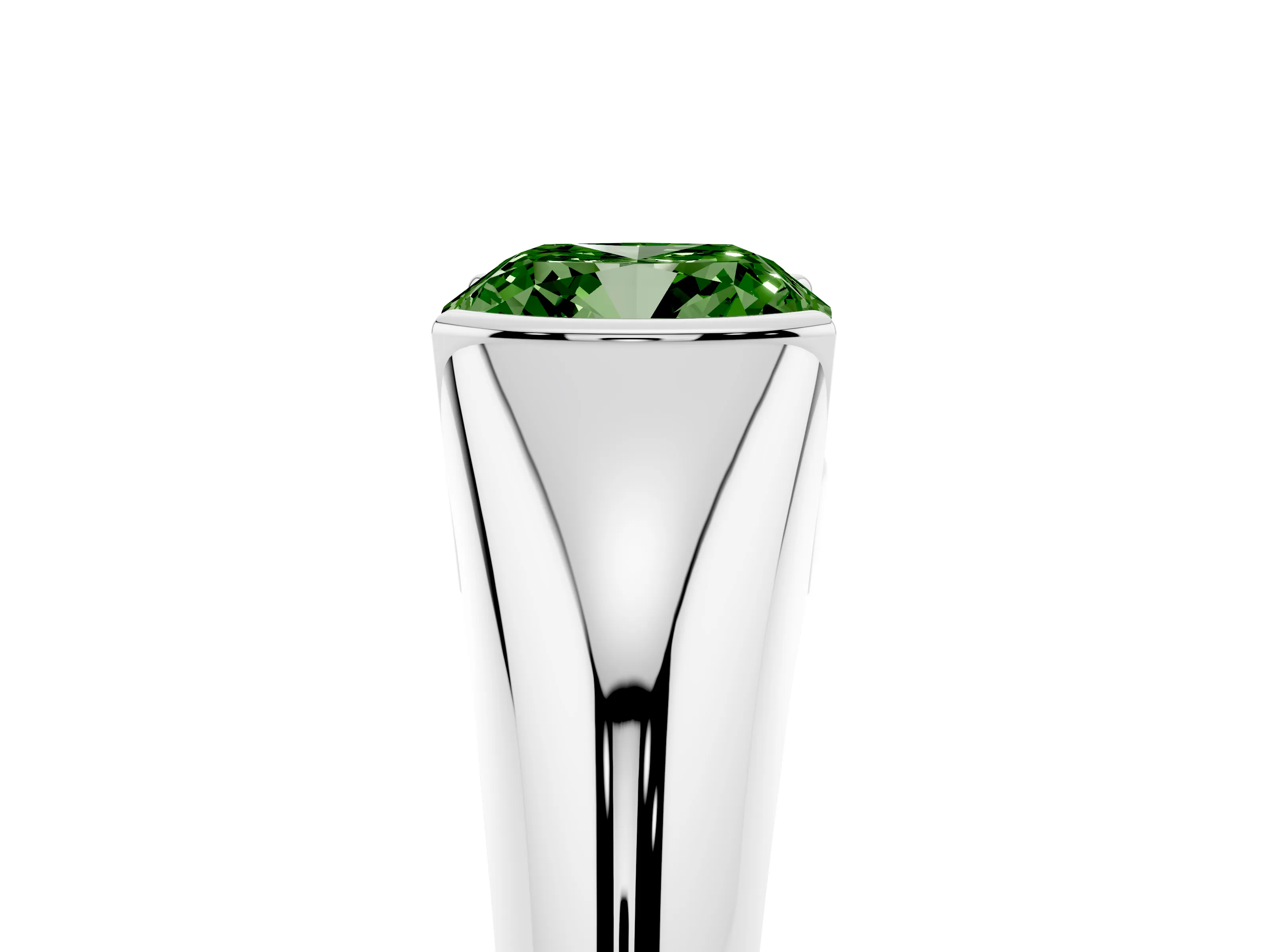 Fancy Green Cushion Cut Diamond Solitaire Tension Set Ring Set in Silver