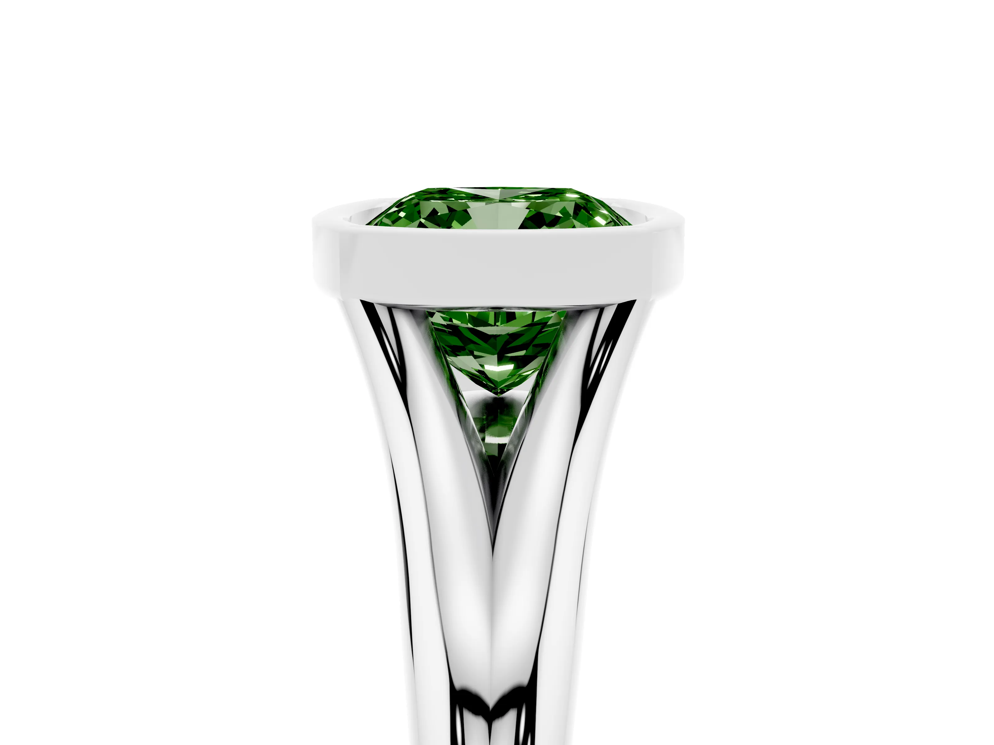 Fancy Green Bezel Set Cushion Cut Diamond Solitaire Ring Set in Silver with Smooth Band