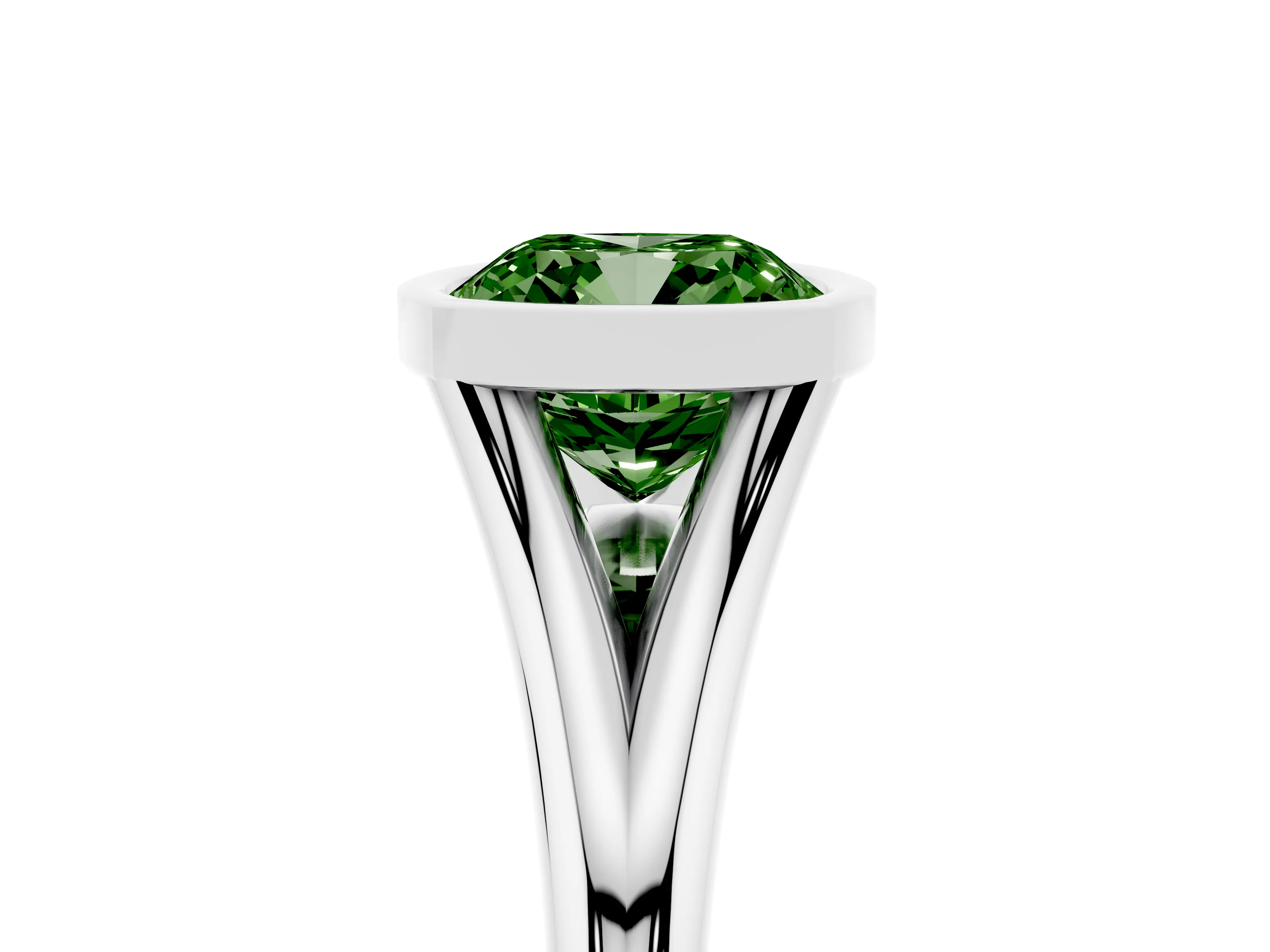 Fancy Green Bezel Set Cushion Cut Diamond Solitaire Ring Set in Platinum with Tapered Band