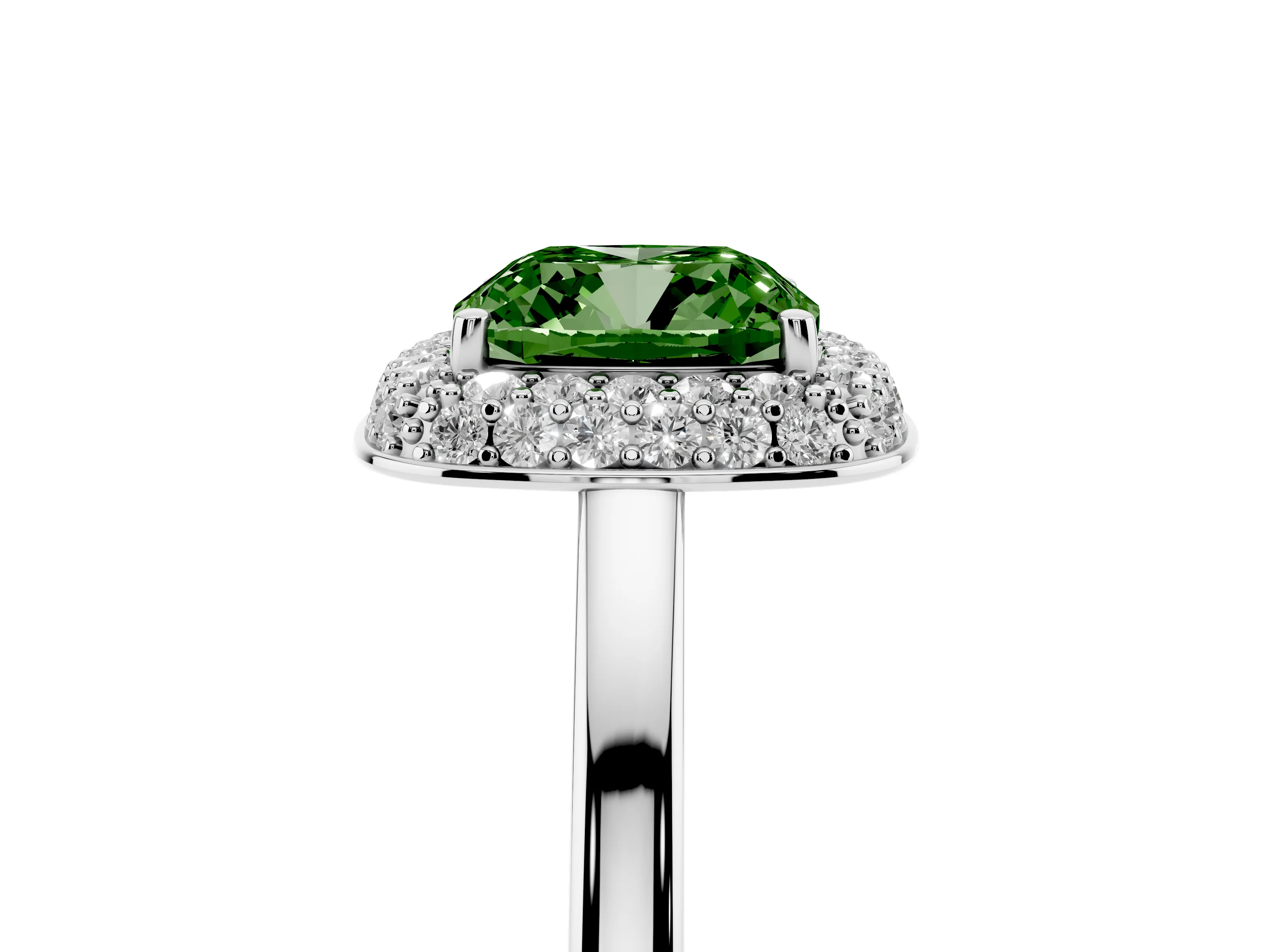 Fancy Green Cushion Cut Diamond Halo Engagement Ring Set in Platinum with Solitaire Band and Prong Setting
