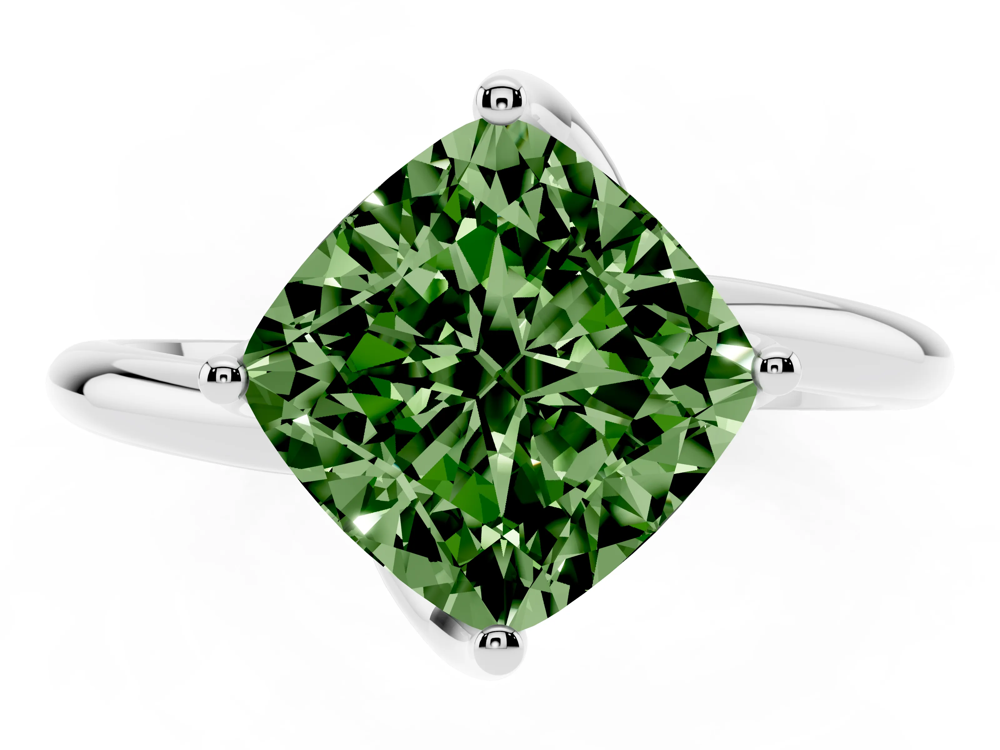 Fancy Green Cushion Cut Diamond Solitaire Engagement Ring Set in Platinum with Classic Plain Band