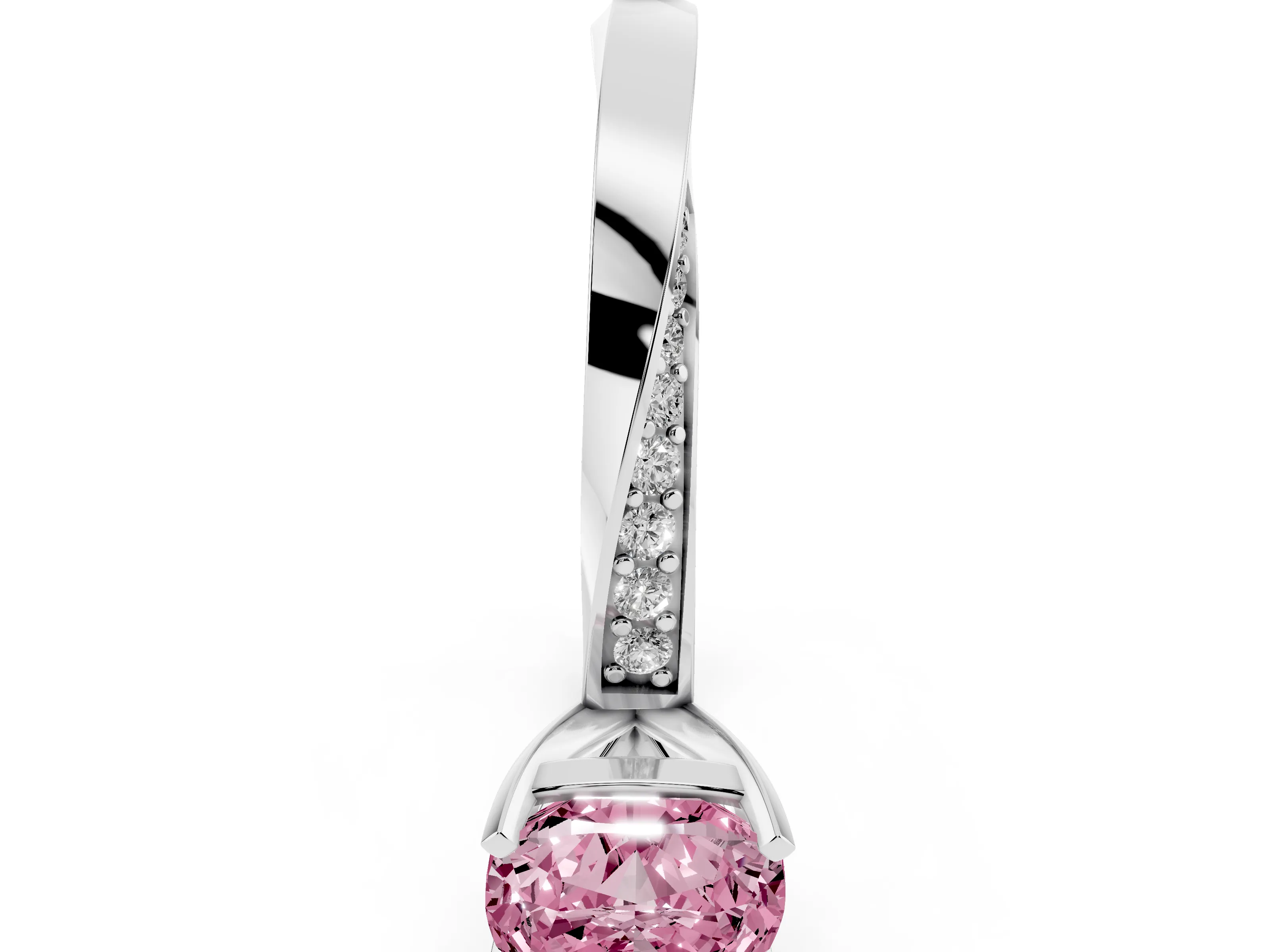 Fancy Pink Cushion Cut Diamond Engagement Ring Set in Platinum with Side Stone Accents and Prong Setting