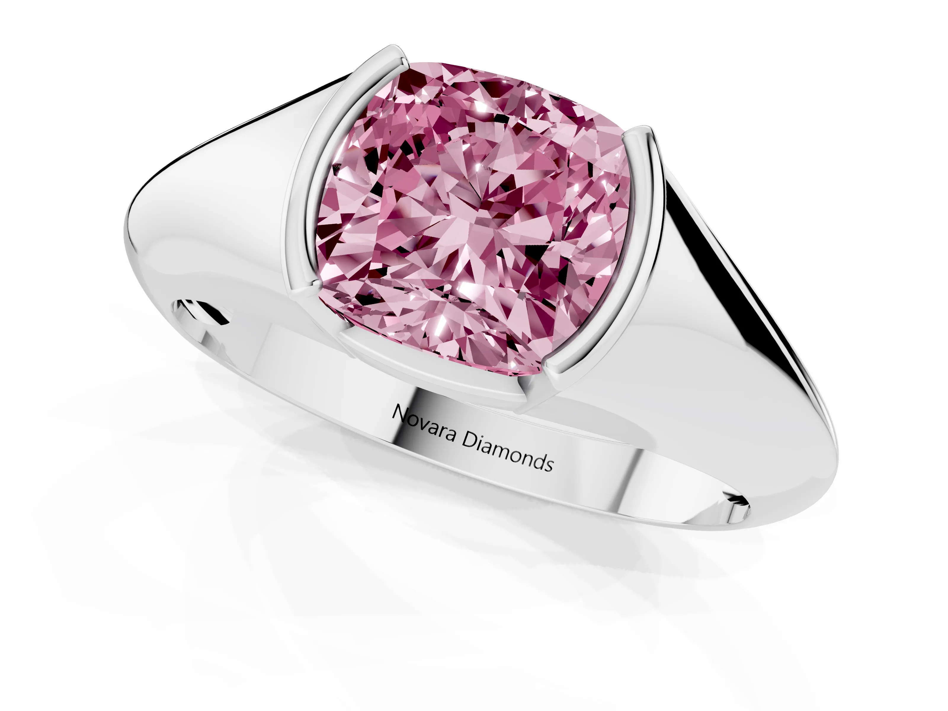 Fancy Pink Cushion Cut Diamond Solitaire Tension Set Ring Set in White gold