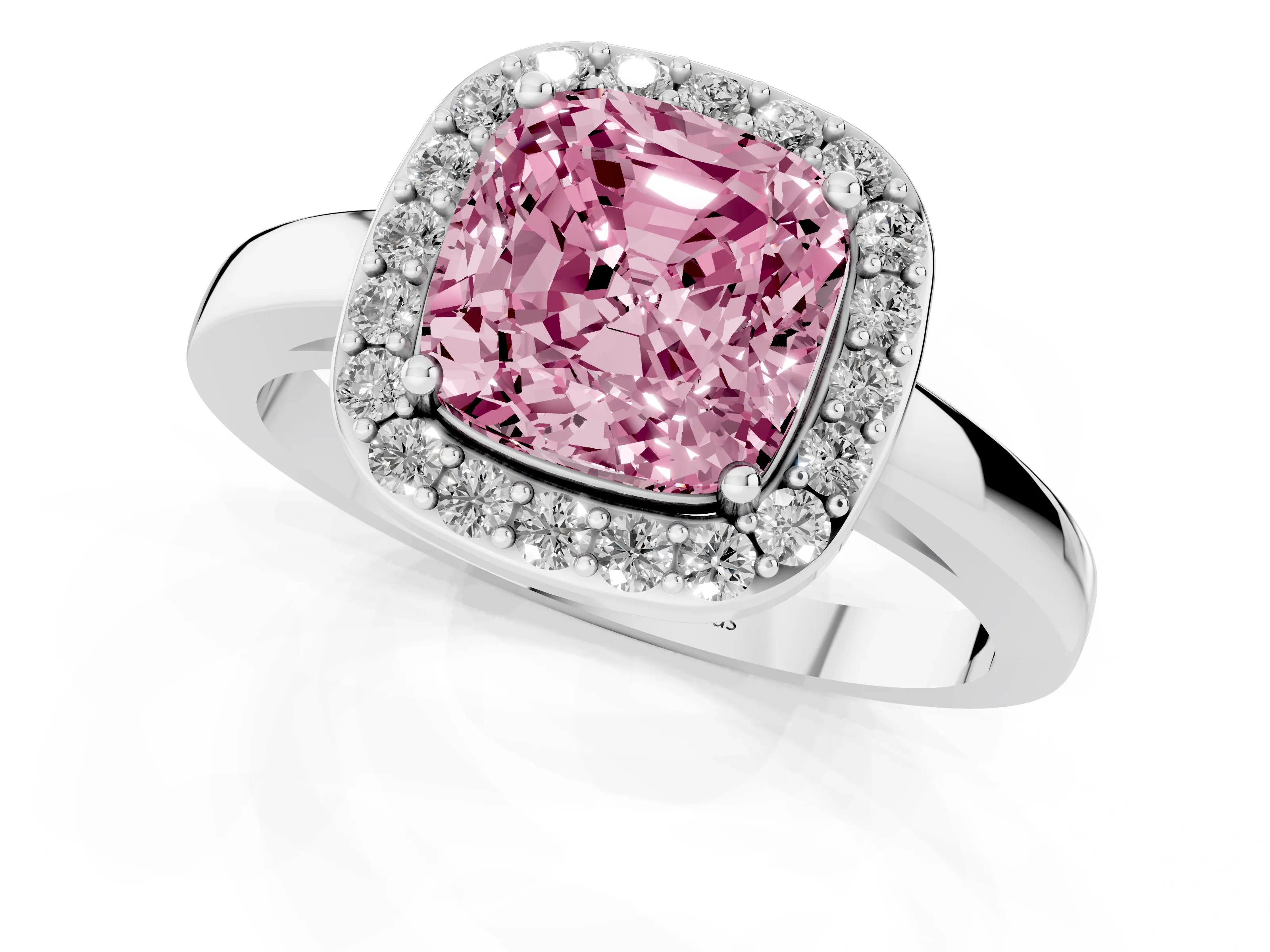 Fancy Pink Cushion Cut Diamond Halo Ring Set in Platinum with Solitaire Band and Prong Setting