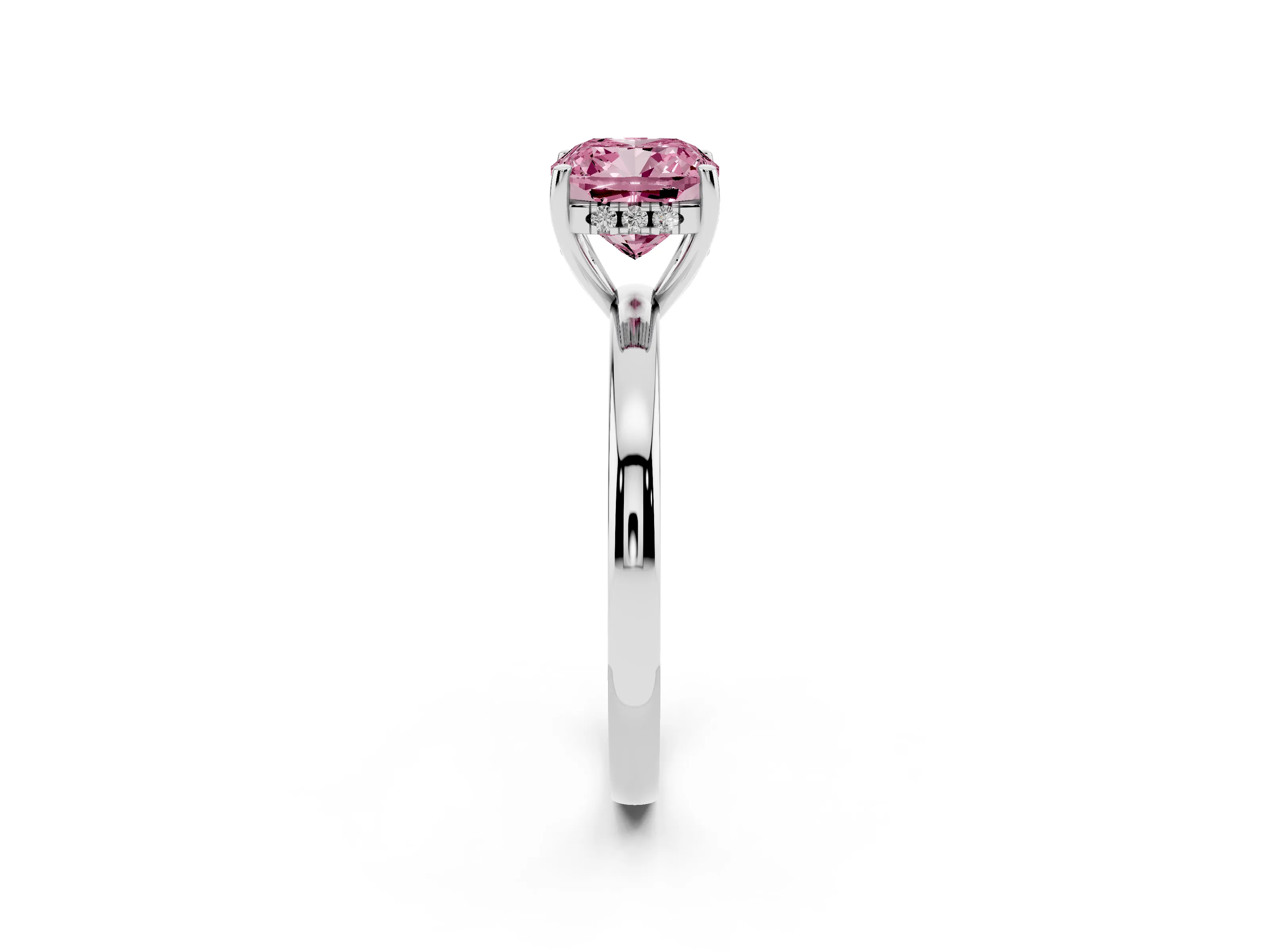 Fancy Pink Cushion Cut Diamond Solitaire Ring Set in Silver with Plain Band and Prong Setting