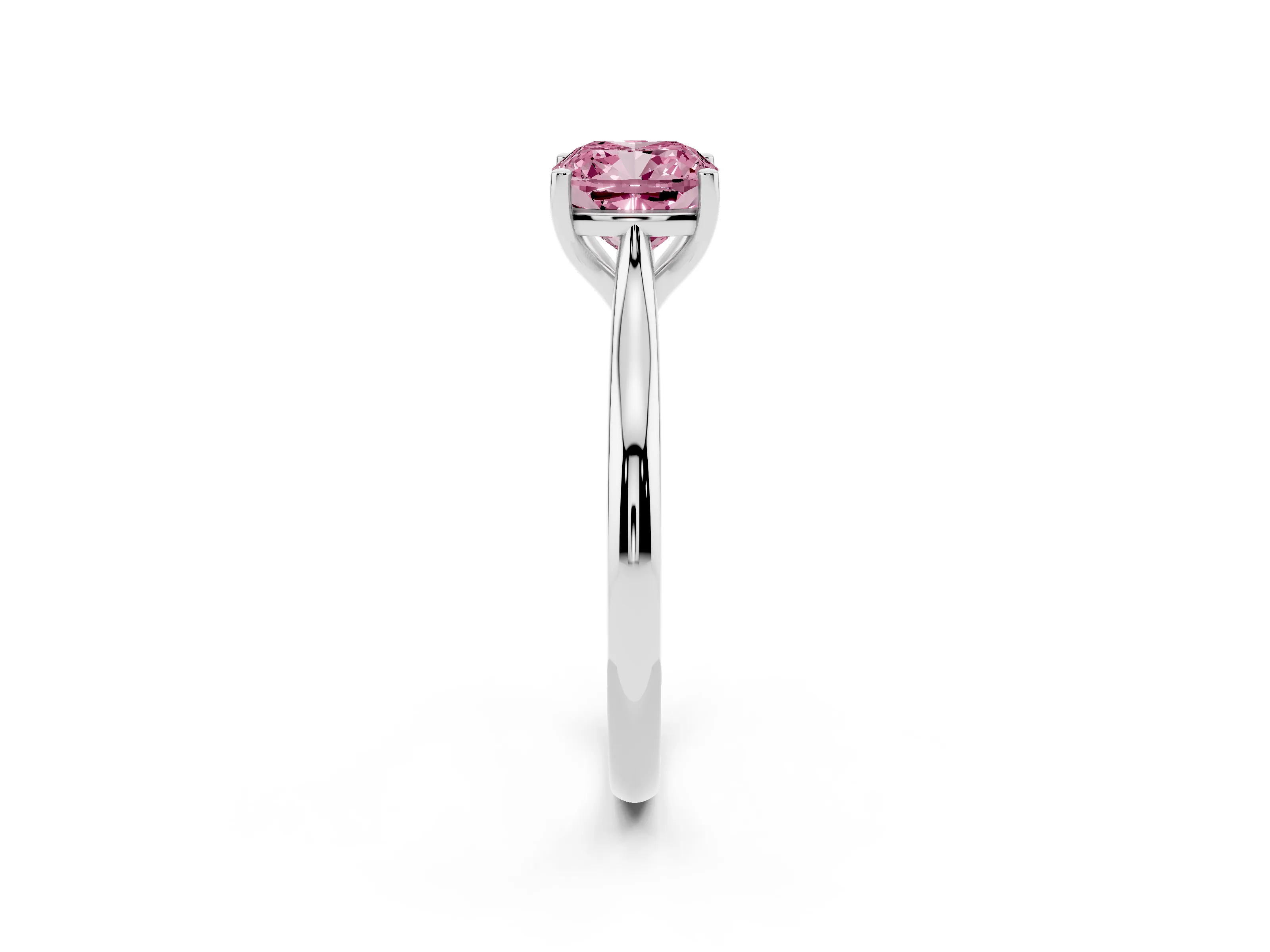Fancy Pink Cushion Cut Diamond Solitaire Ring Set in Silver with Cathedral Band and Prong Setting