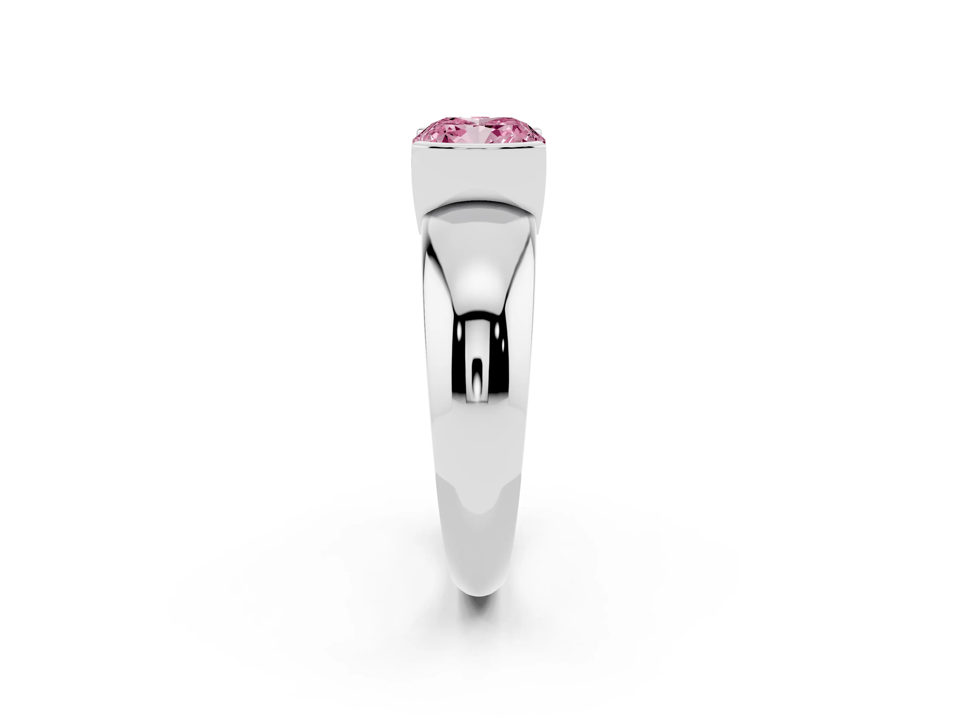 Fancy Pink Cushion Cut Diamond Solitaire Tension Set Ring Set in Silver with Wide Band