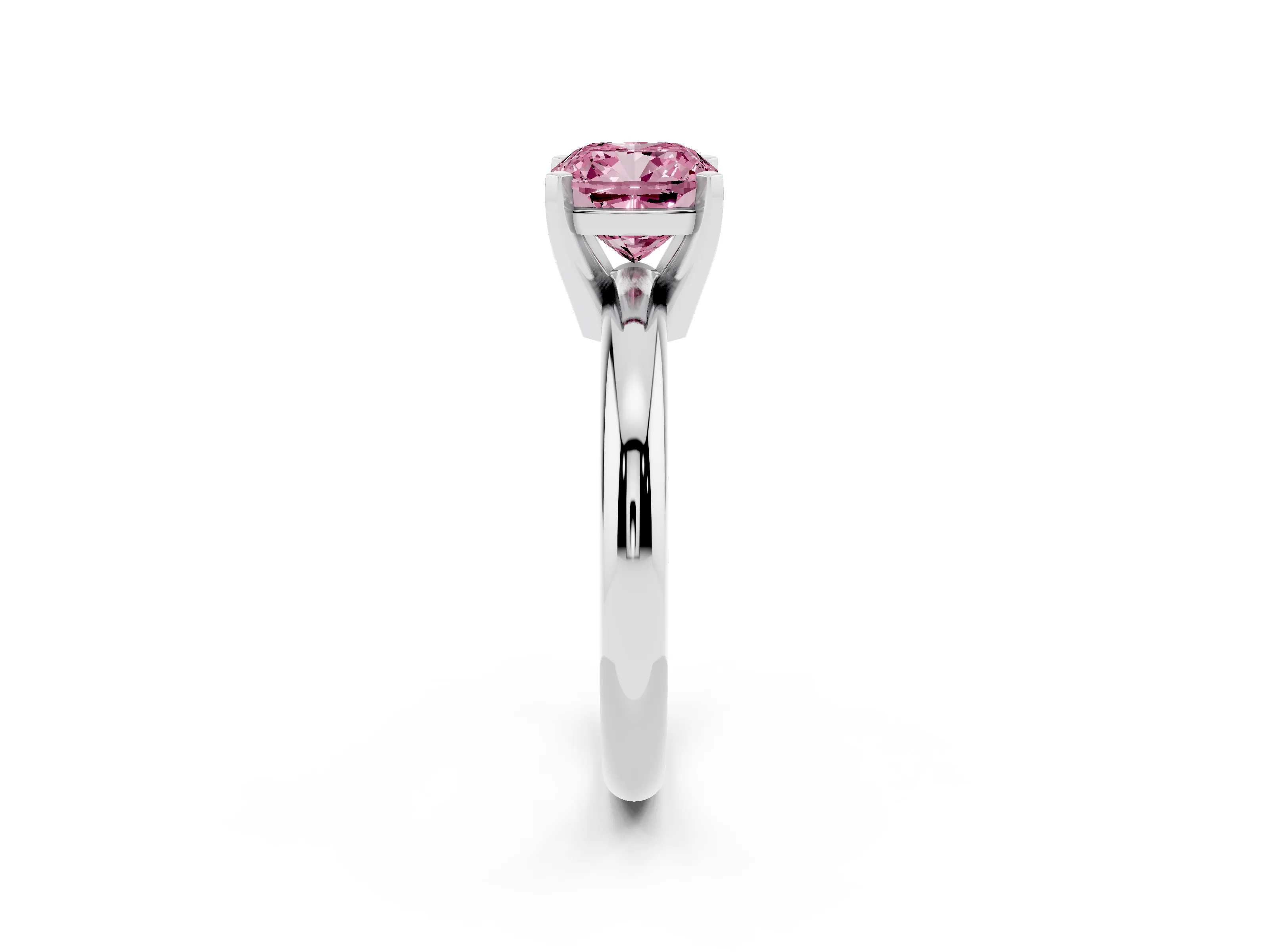 Fancy Pink Cushion Cut Diamond Solitaire Engagement Ring Set in White gold with Round Band and Prong Setting