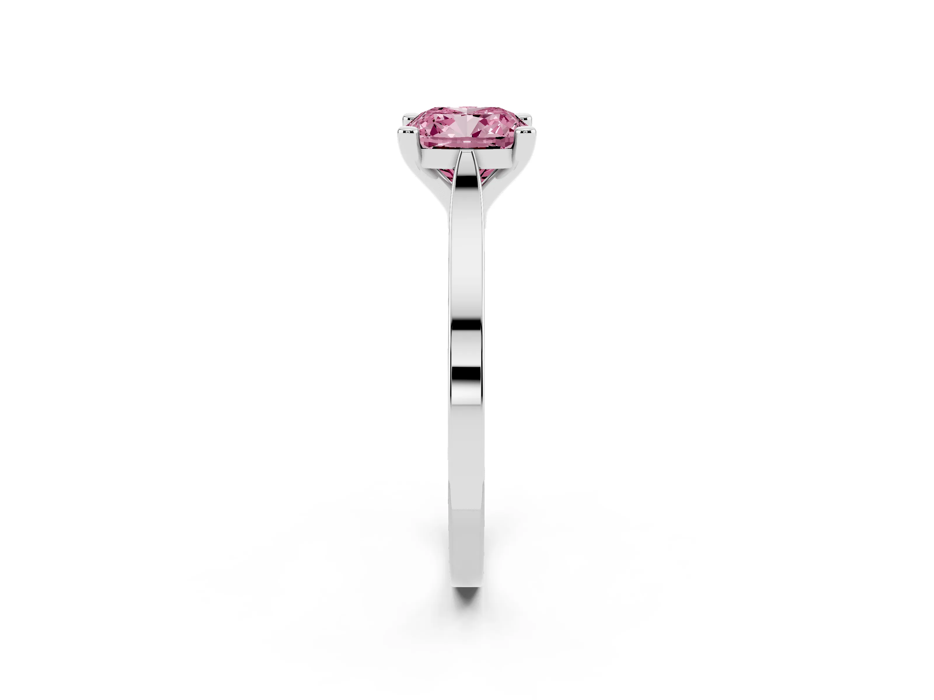 Fancy Pink Cushion Cut Diamond Solitaire Ring Set in Platinum with Prong Setting and Tapered Band