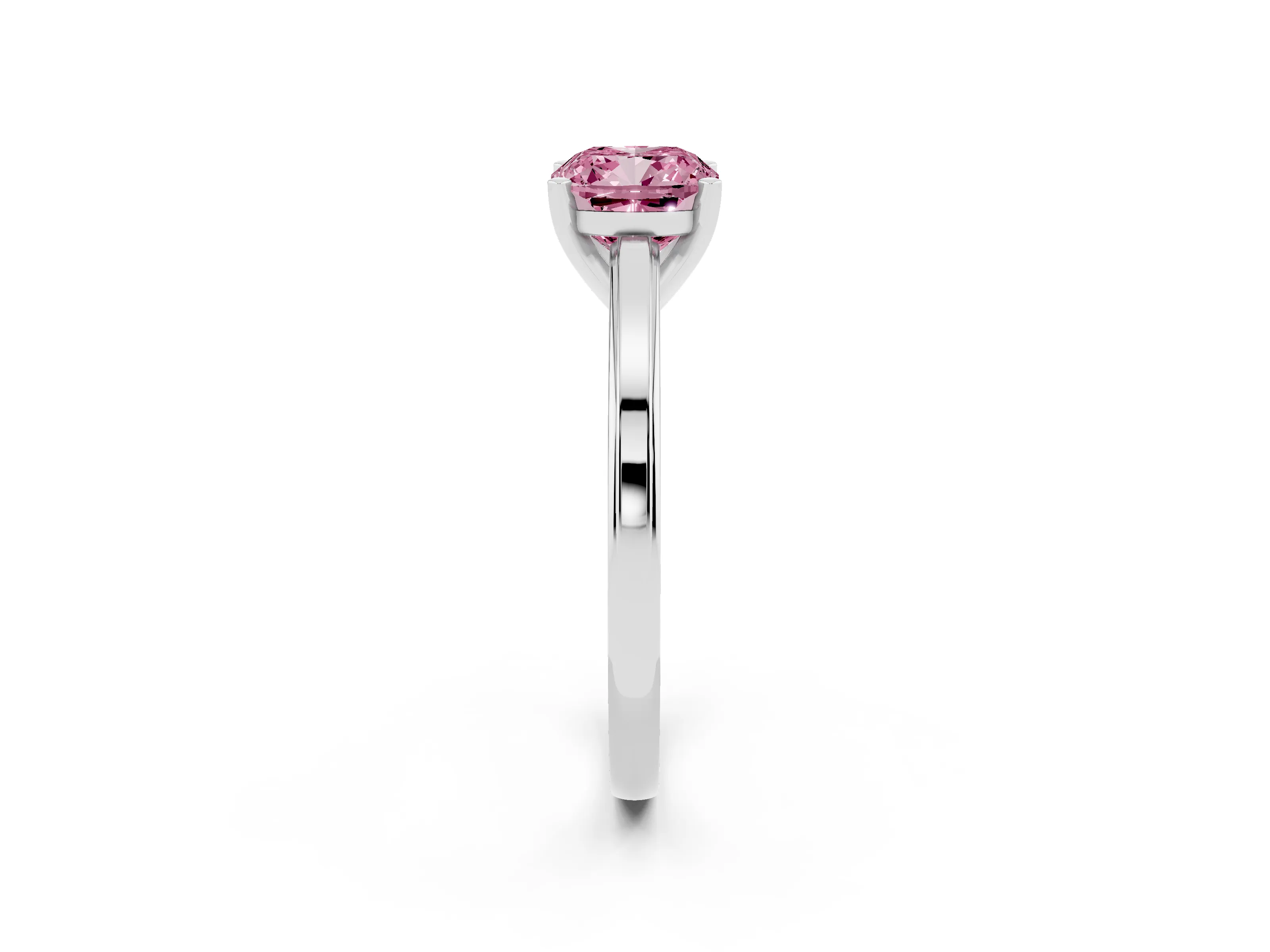 Fancy Pink Cushion Cut Diamond Solitaire Ring Set in White gold with Prong Setting and Classic Band