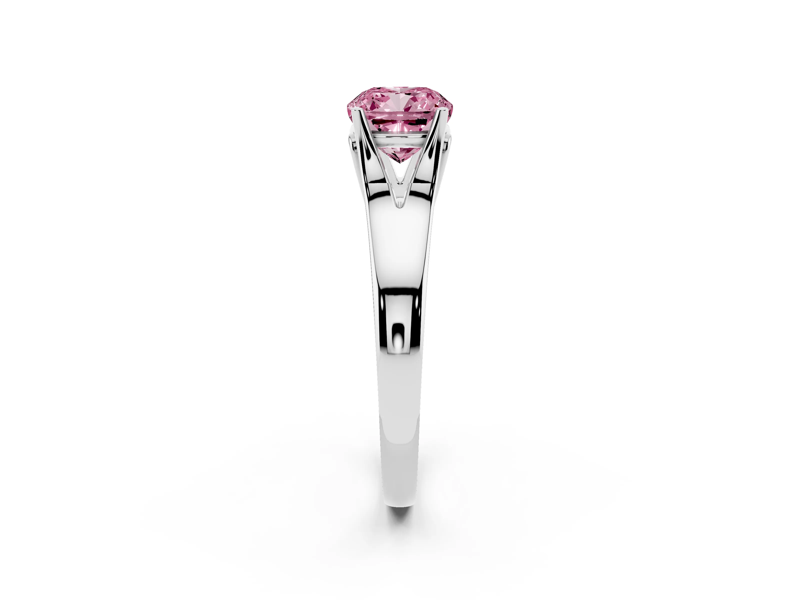 Fancy Pink Cushion Cut Diamond Solitaire Ring Set in White gold with Arched Cathedral Band and Prong Setting
