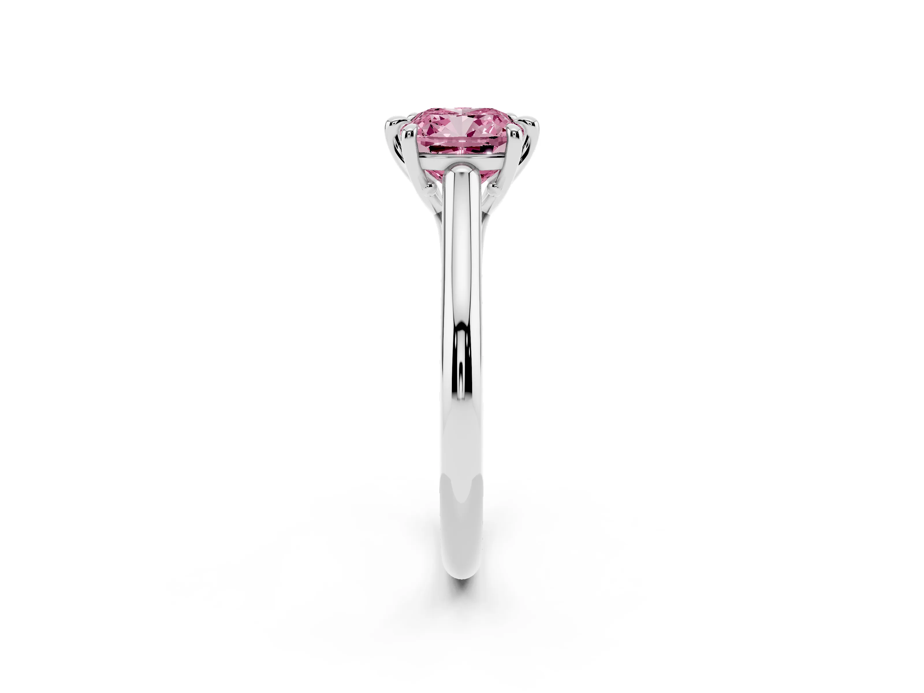 Fancy Pink Cushion Cut Diamond Solitaire Engagement Ring Set in White gold with Prong Setting and Plain Classic Band
