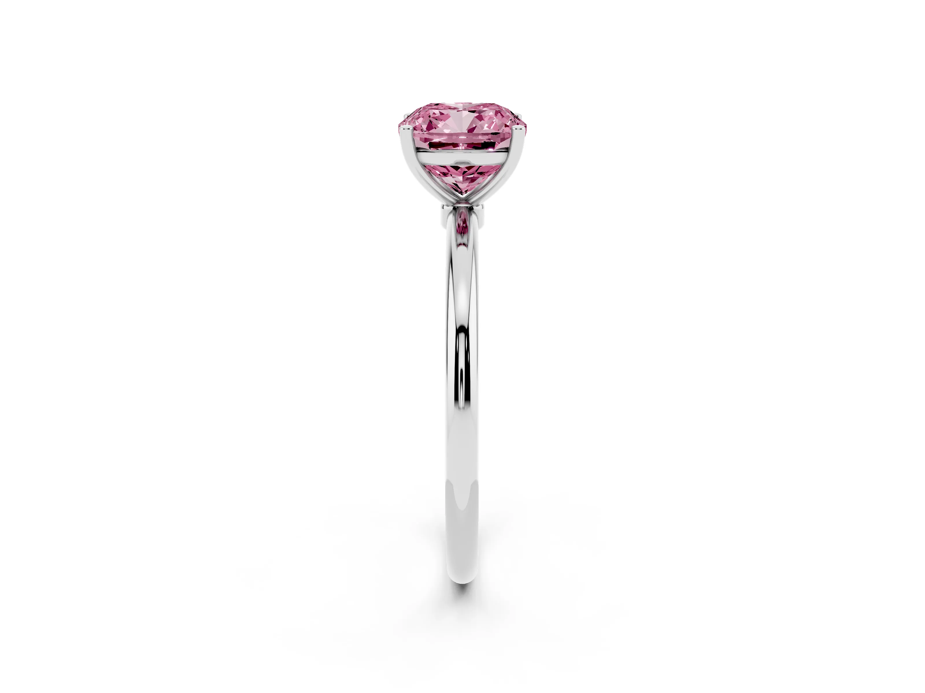 Fancy Pink Cushion Cut Diamond Solitaire Engagement Ring Set in White gold with Thin Band and Prong Setting