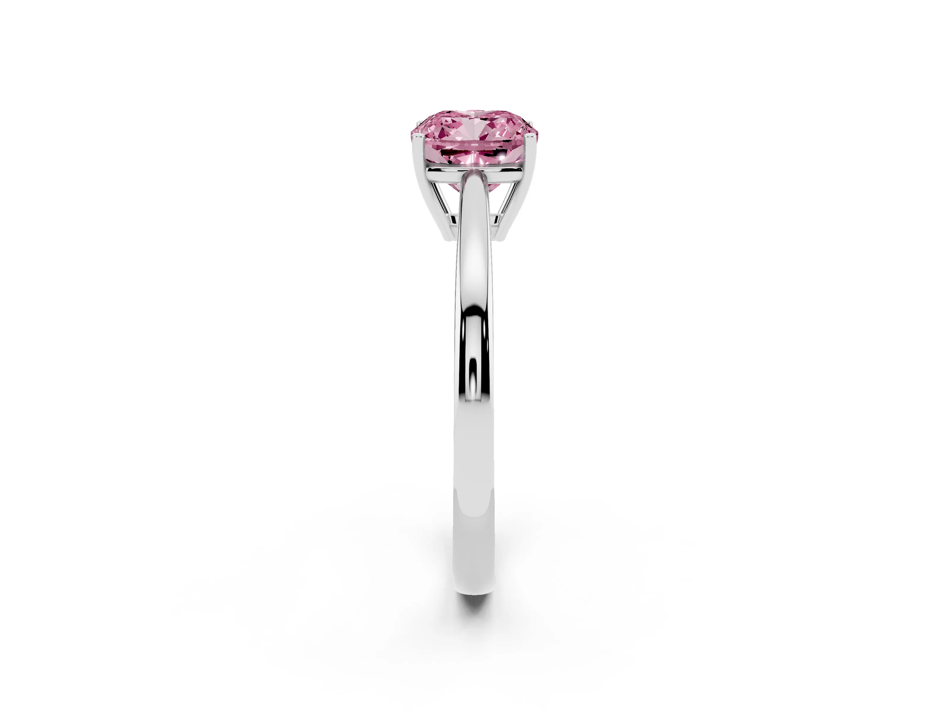 Fancy Pink Cushion Cut Diamond Solitaire Ring Set in Silver with Split Shank and Prong Setting